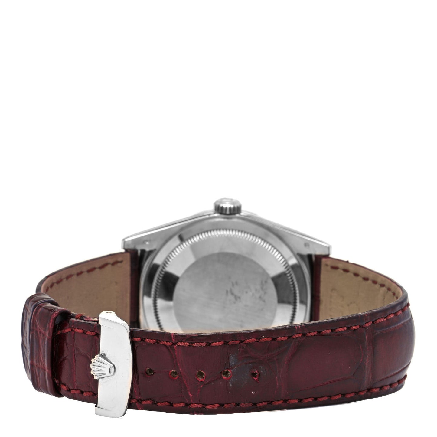 Stainless Steel 18K White Gold Alligator 36mm Day-Date Watch Cherry 118139