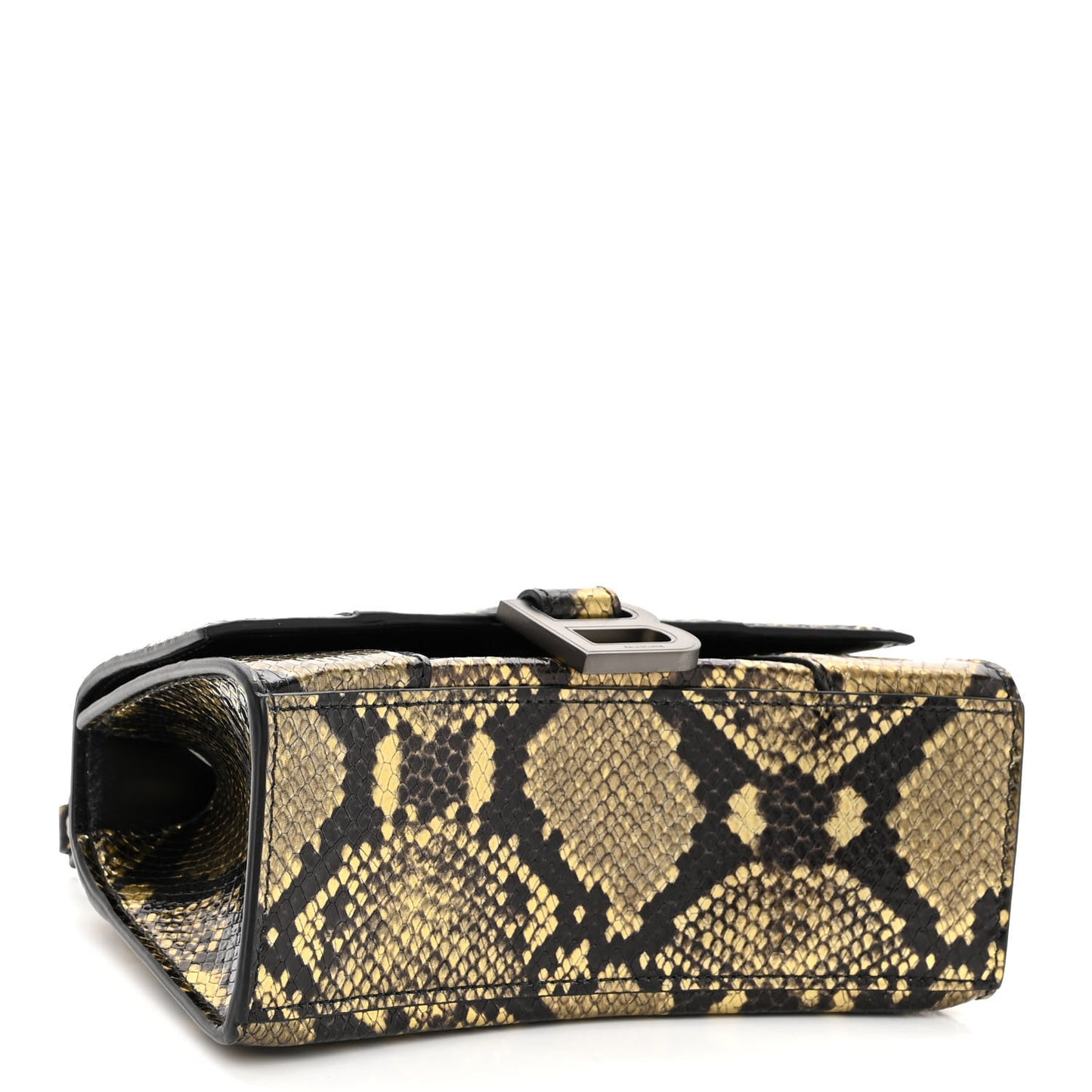 Shiny Calfskin Snakeskin Embossed Hourglass Top Handle Bag XS Gold Black