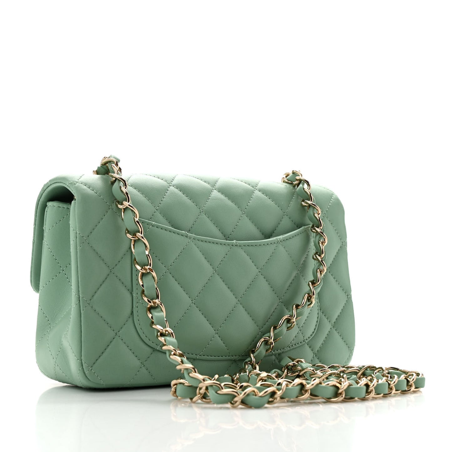 Lambskin Quilted Mini Rectangular Flap Light Green