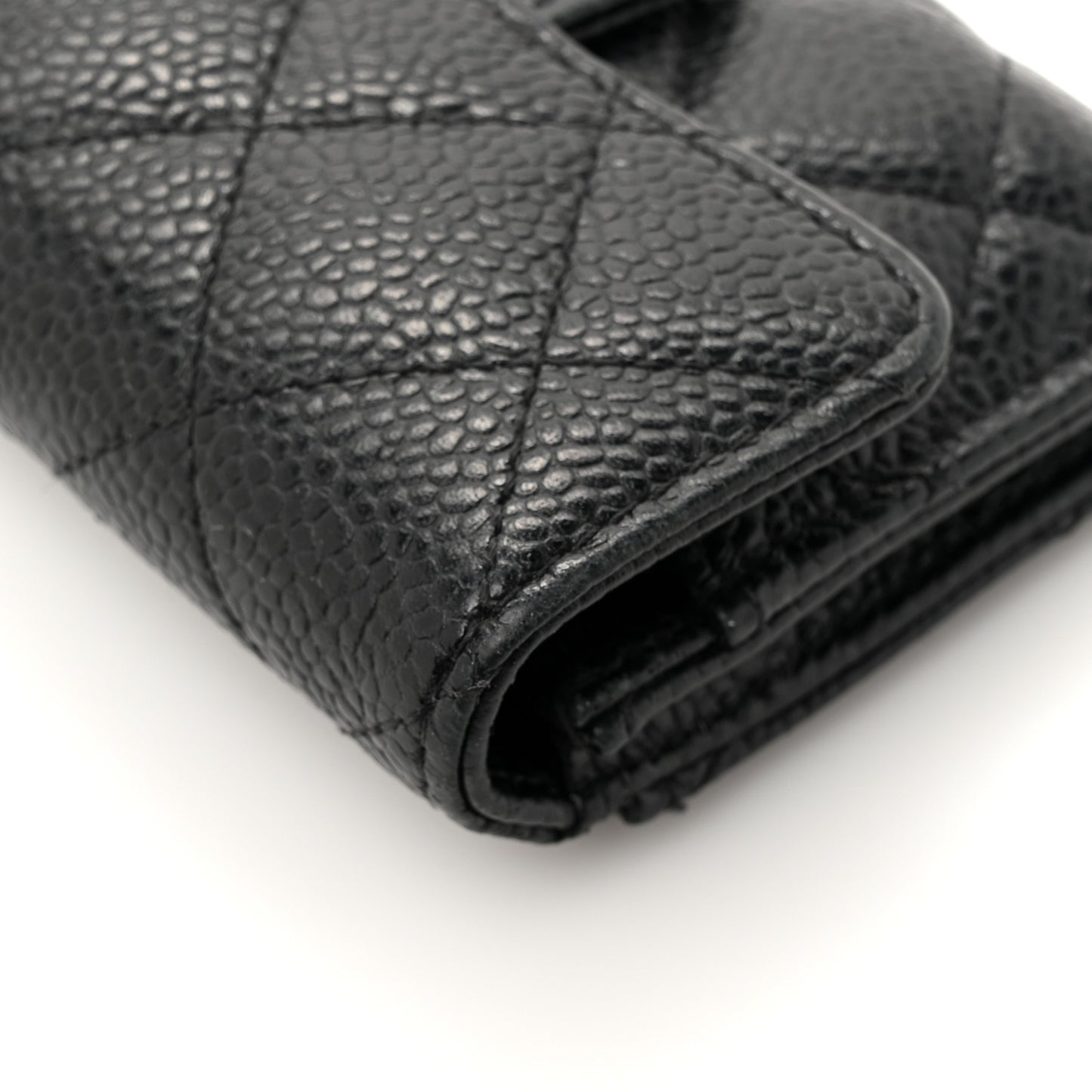 Caviar Quilted Flap Card Holder Wallet Black
