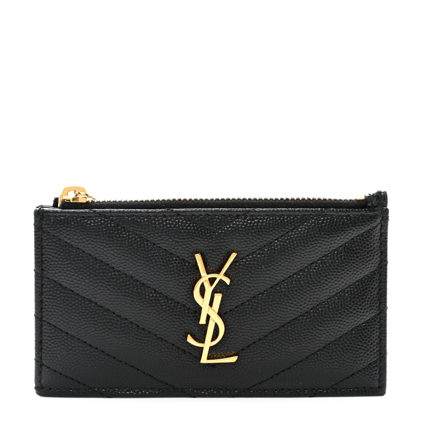 Grain De Poudre Matelasse Chevron Monogram Fragments Zippered Card Case Black