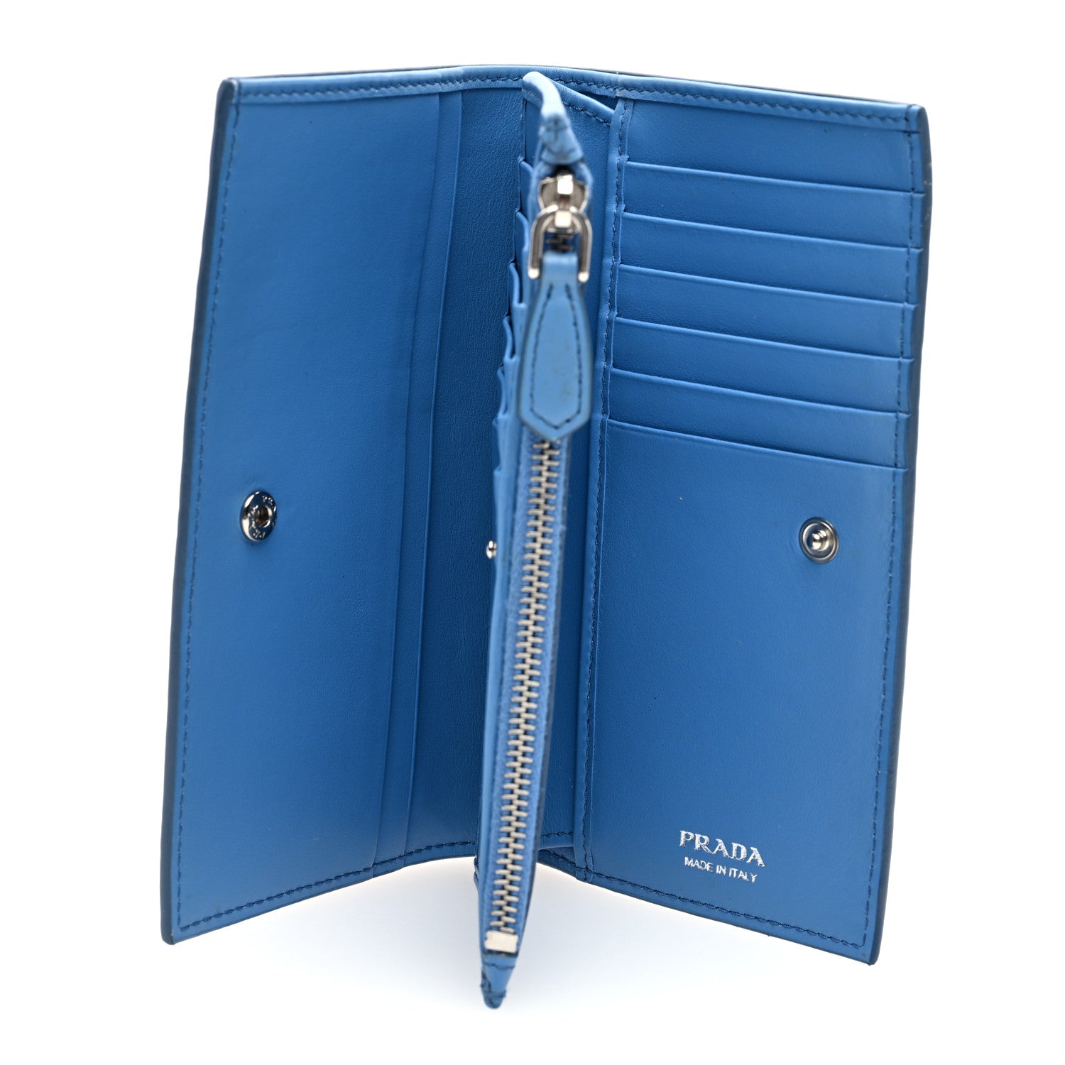 Prada Vitello Daino Triangle Continental Zip Wallet Blue 5 of 6