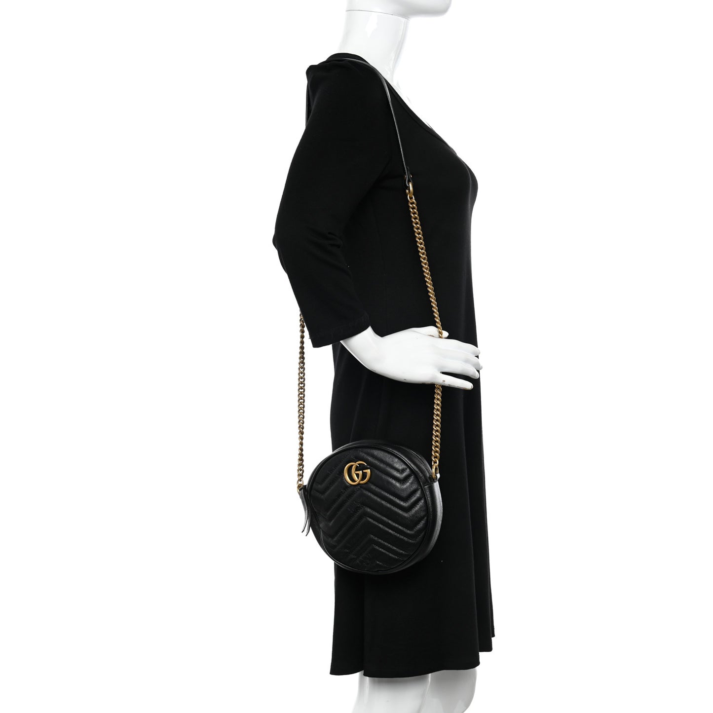 Azalea Calfskin Matelasse Heart Mini GG Marmont Round Shoulder Bag Black