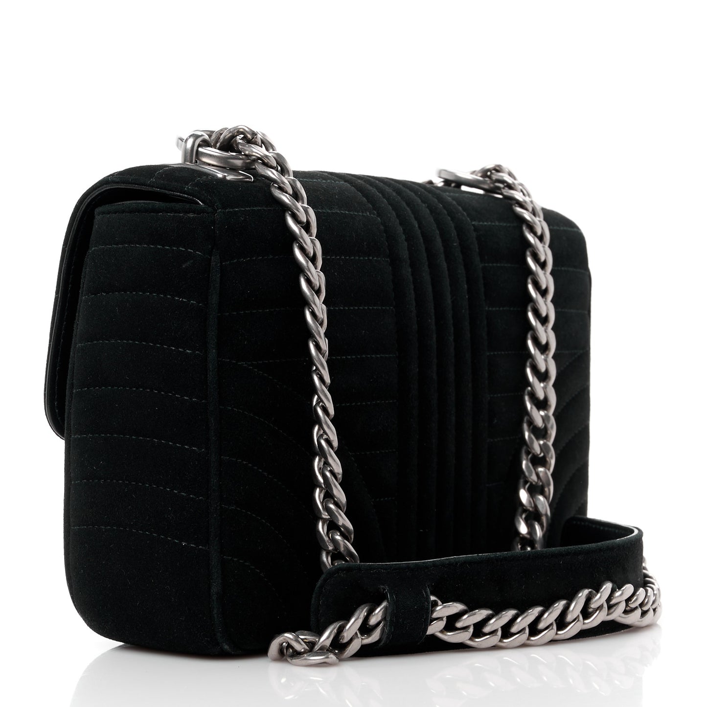 Camoscio Impunture Diagramme Medium Chain Flap Shoulder Bag Black