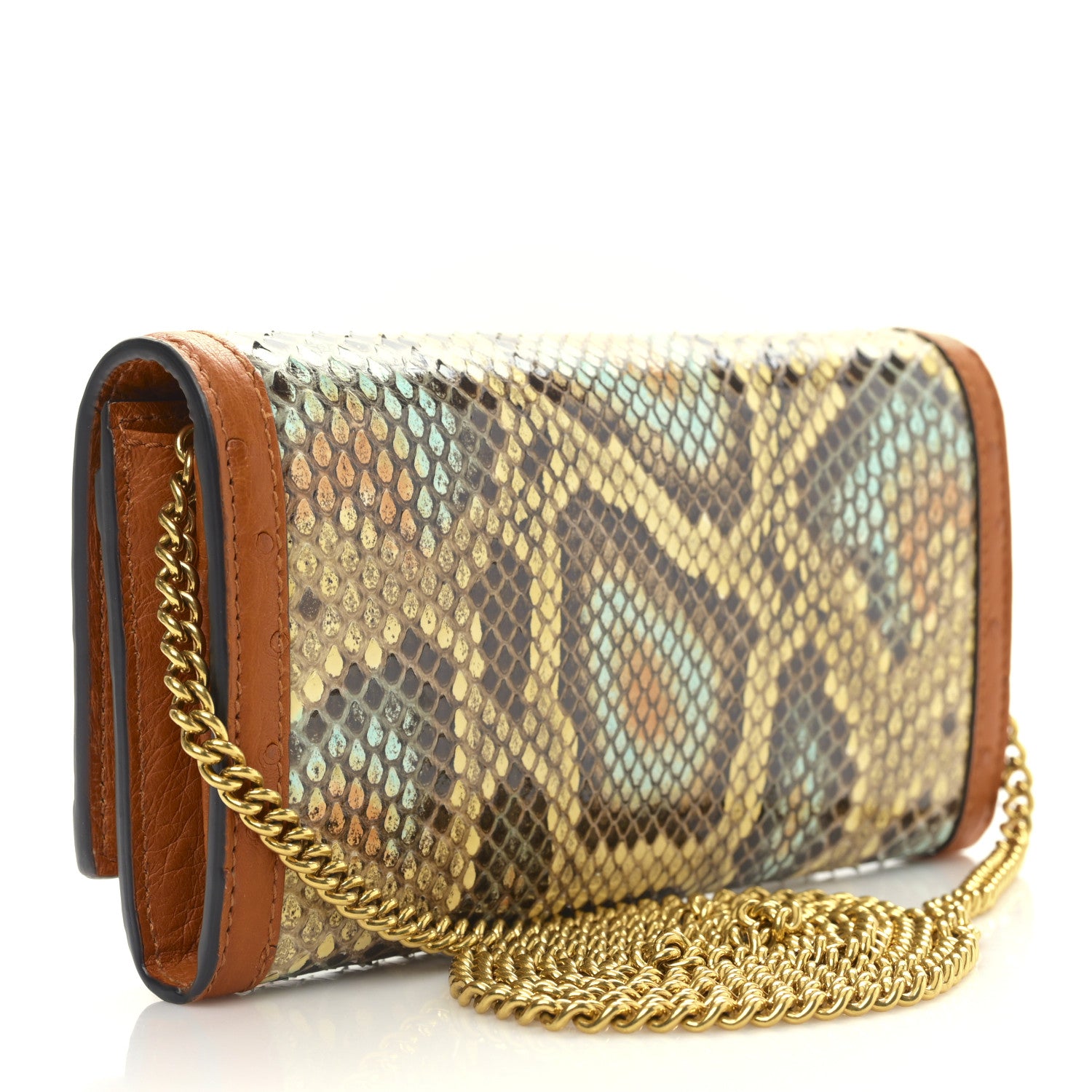 Gucci Snakeskin Ostrich Diana Chain Wallet Butter Ivory Paradise Cloud Natural Gold 3 of 9