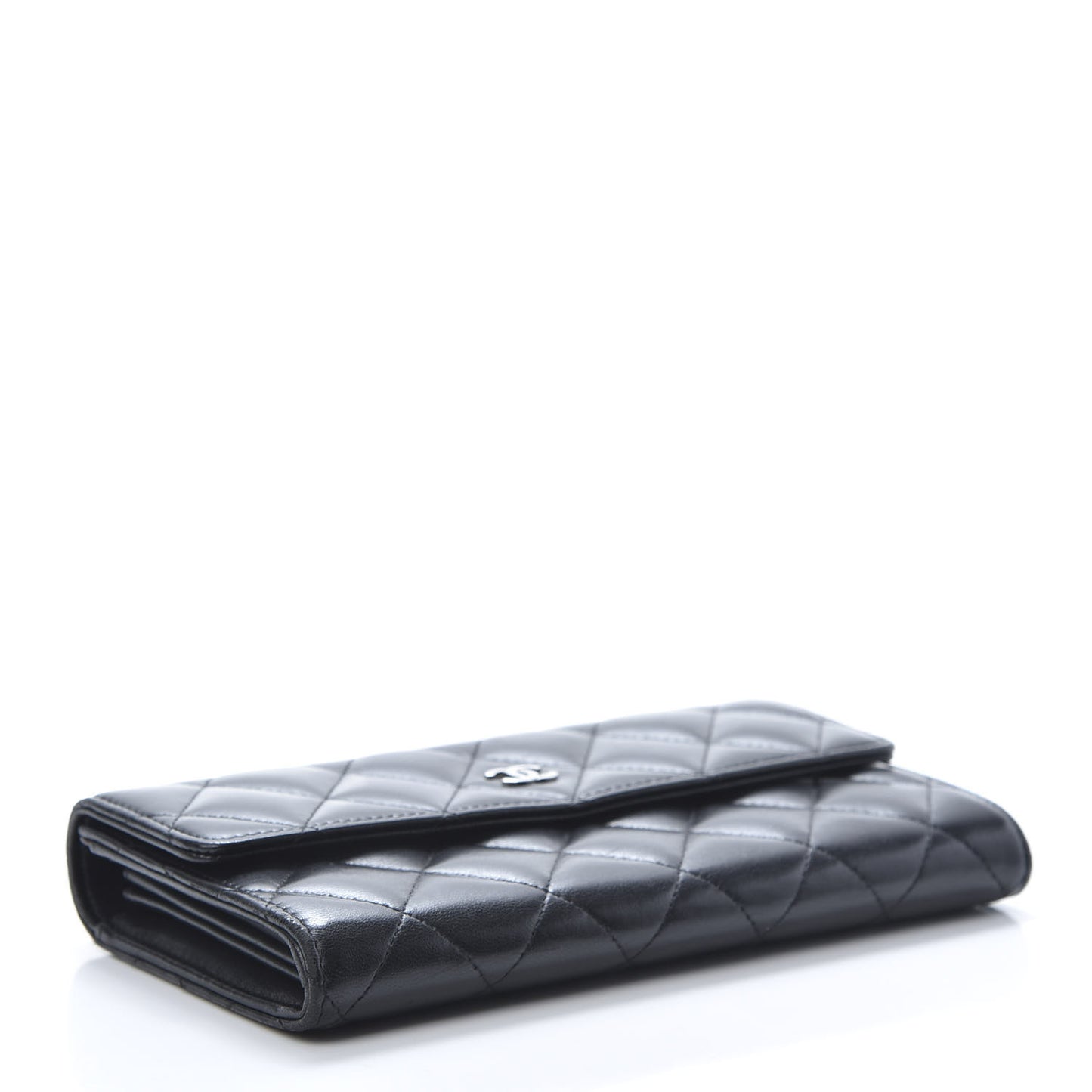 Lambskin Quilted Large Gusset Flap Wallet Black