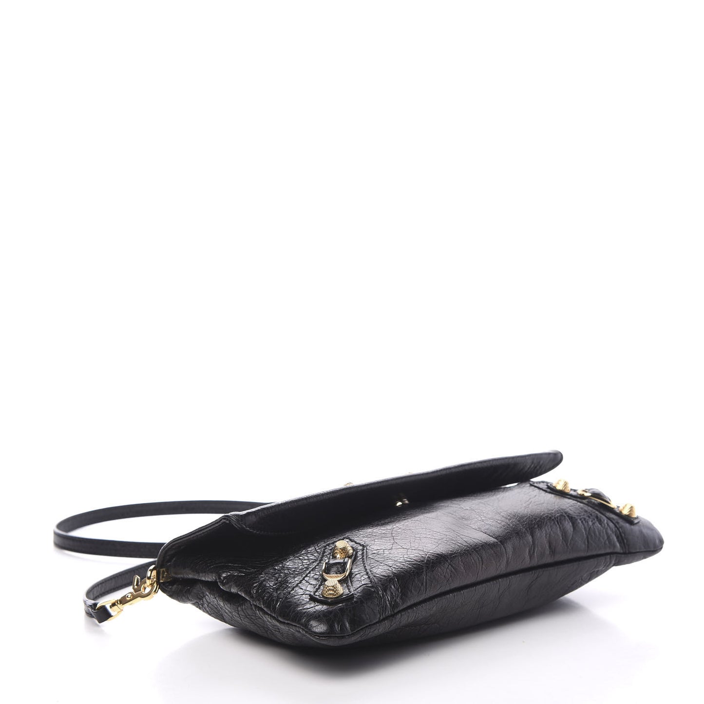 Agneau Giant 12 Gold Hardware Envelope Strap Clutch Black