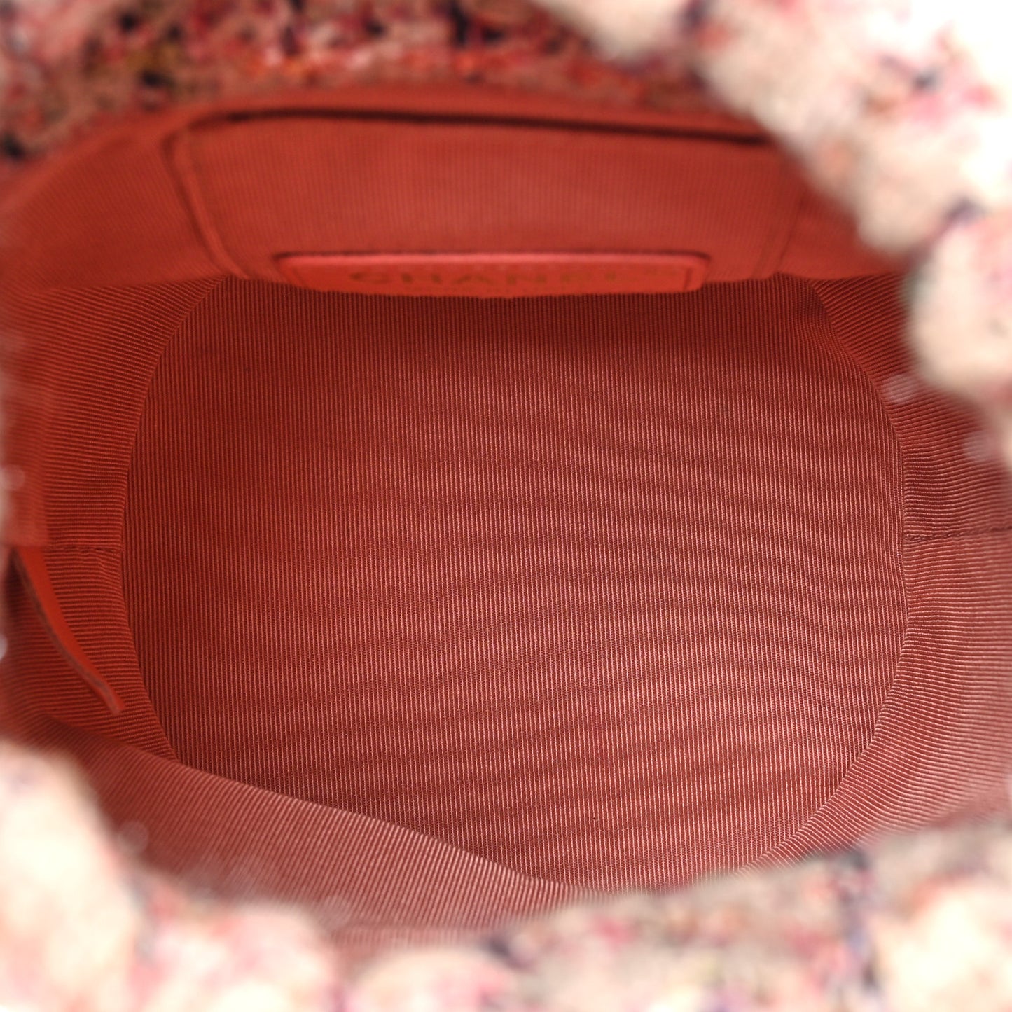 Calfskin Tweed Small CC Chain Bucket Drawstring Bag Light Pink