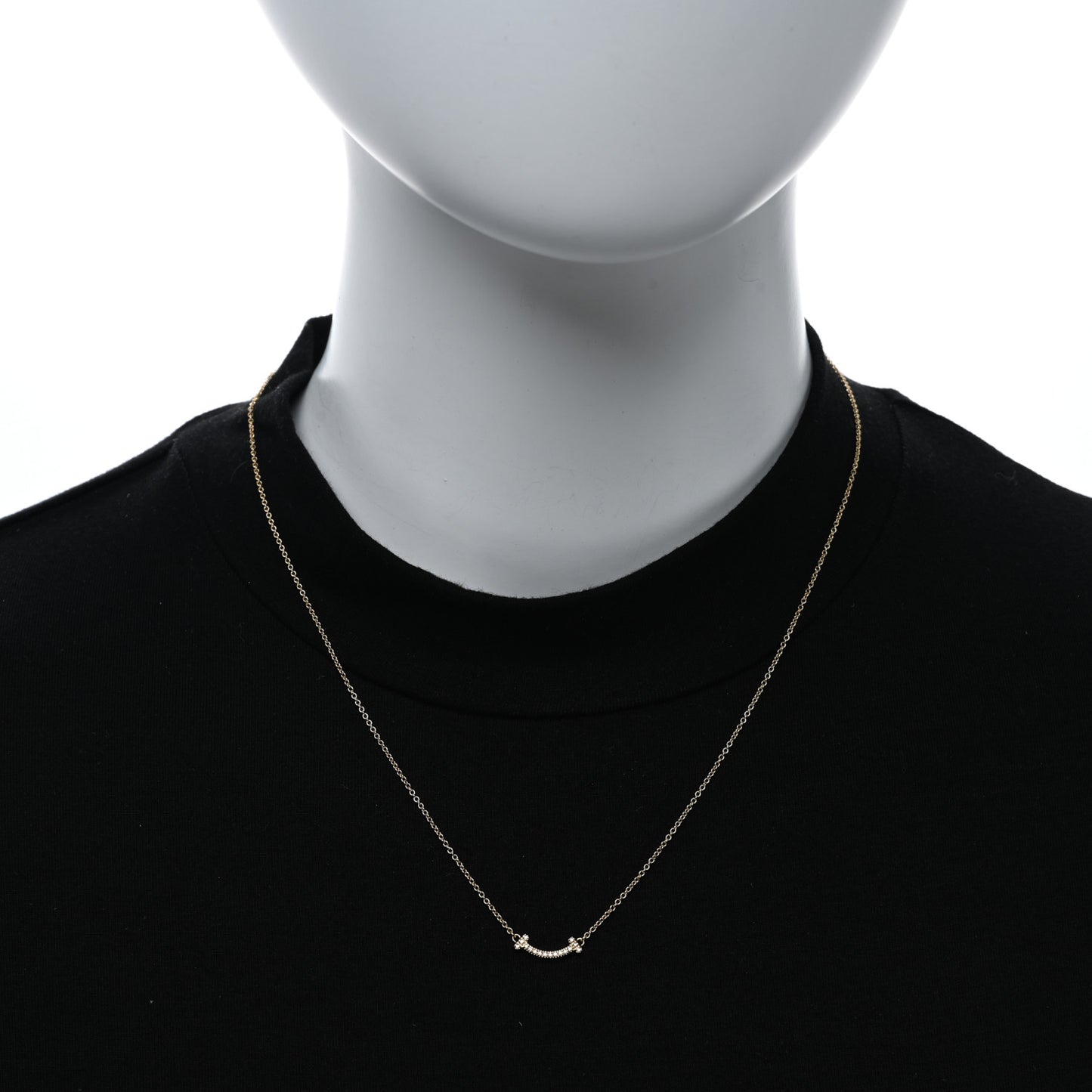 18K Yellow Gold Diamond Mini T Smile Pendant Necklace