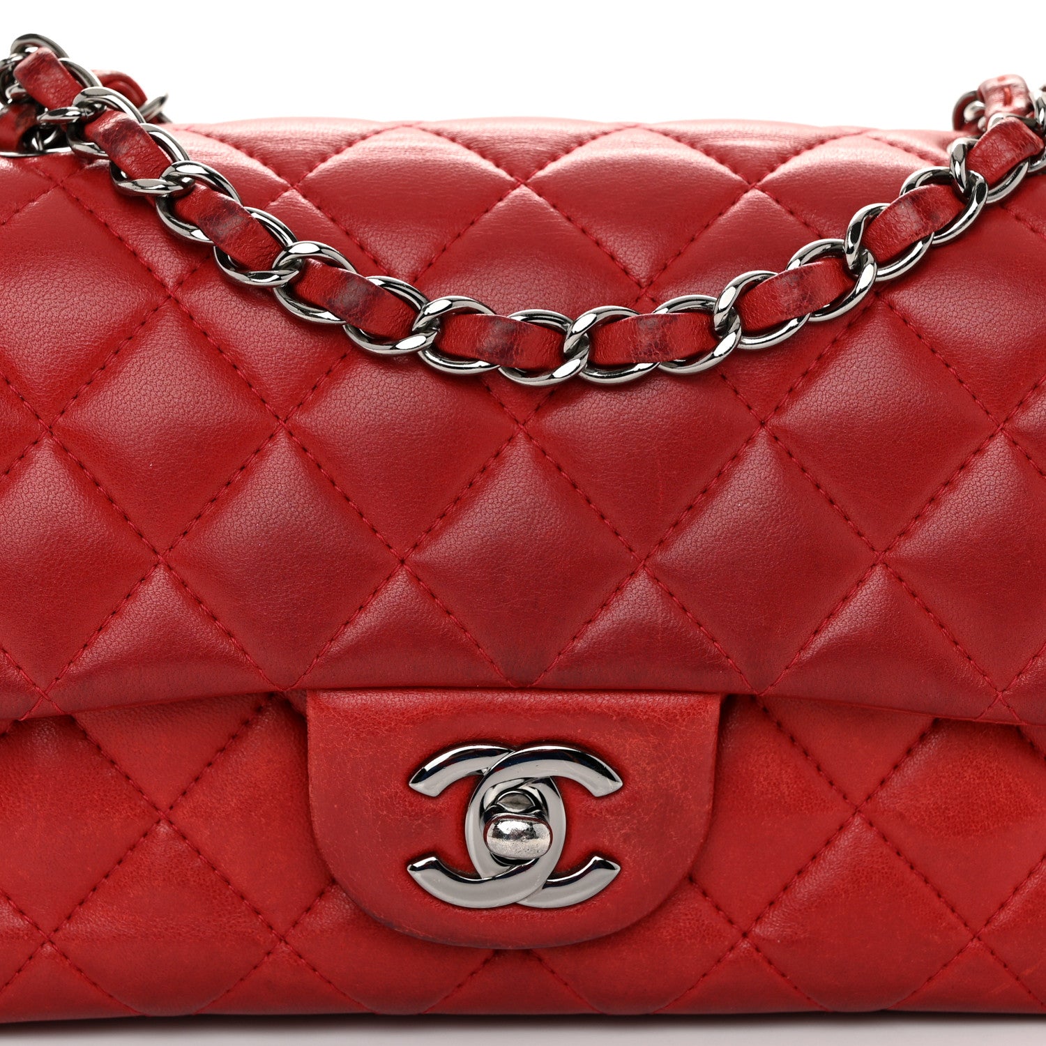 Chanel Lambskin Quilted Mini Rectangular Flap Red 8 of 13