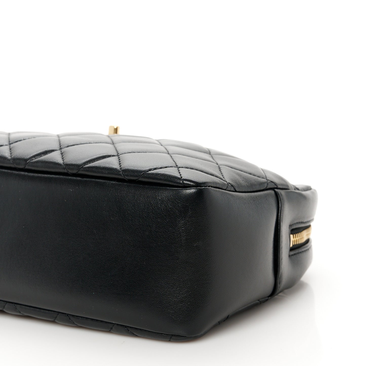 Shiny Lambskin Quilted Medium Camera Case Black