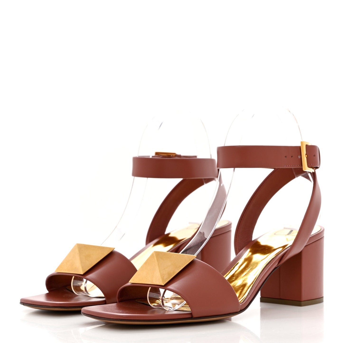 Calfskin One Stud Ankle Strap 60mm Sandals 37.5 Gingerbread