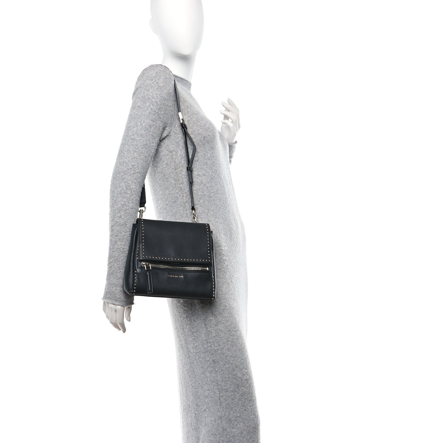 Calfskin Studded Mini Pandora Pure Flap Bag Black Black