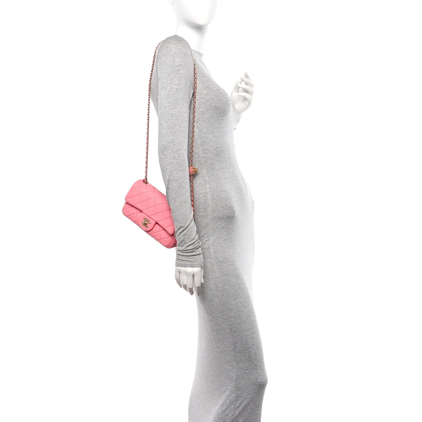 Lambskin Quilted Mini Rectangular Pearl Crush Flap Pink
