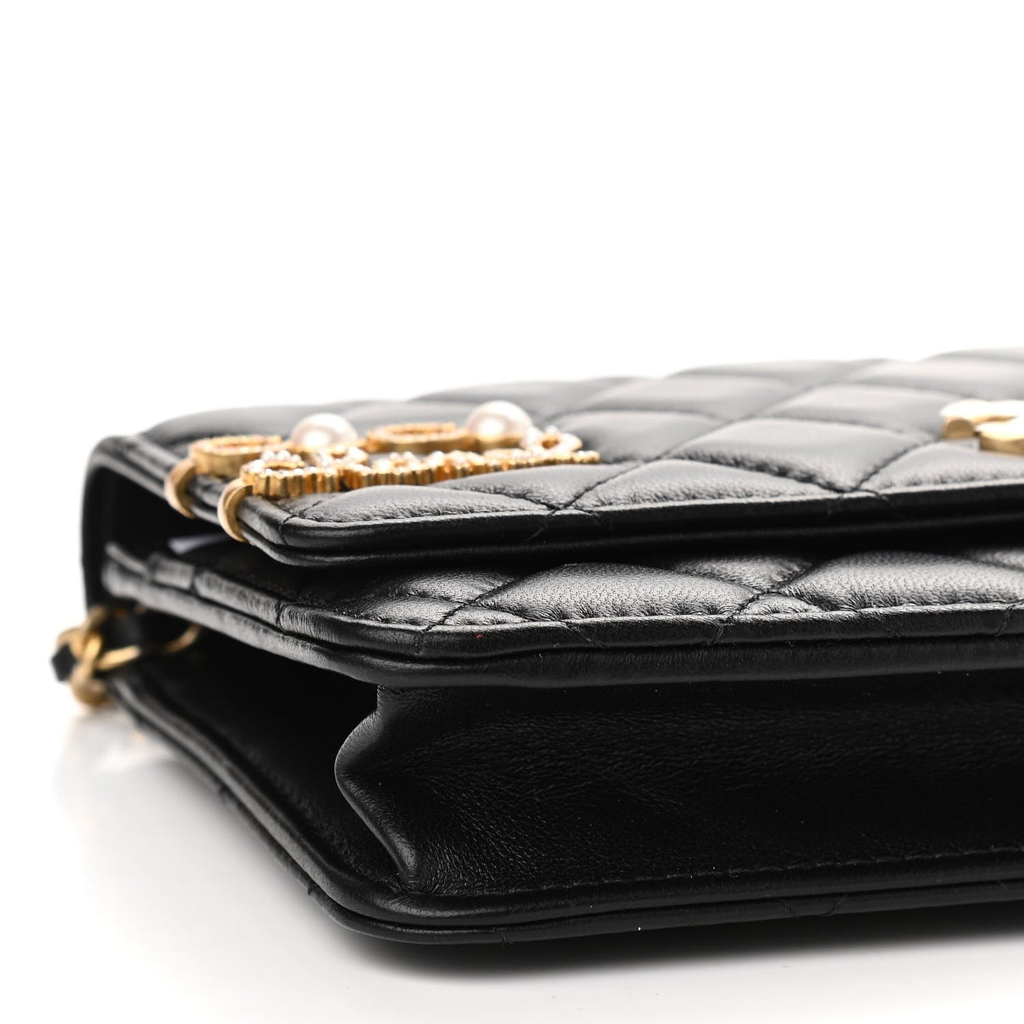 Lambskin Quilted Coco Clips Wallet On Chain WOC Black