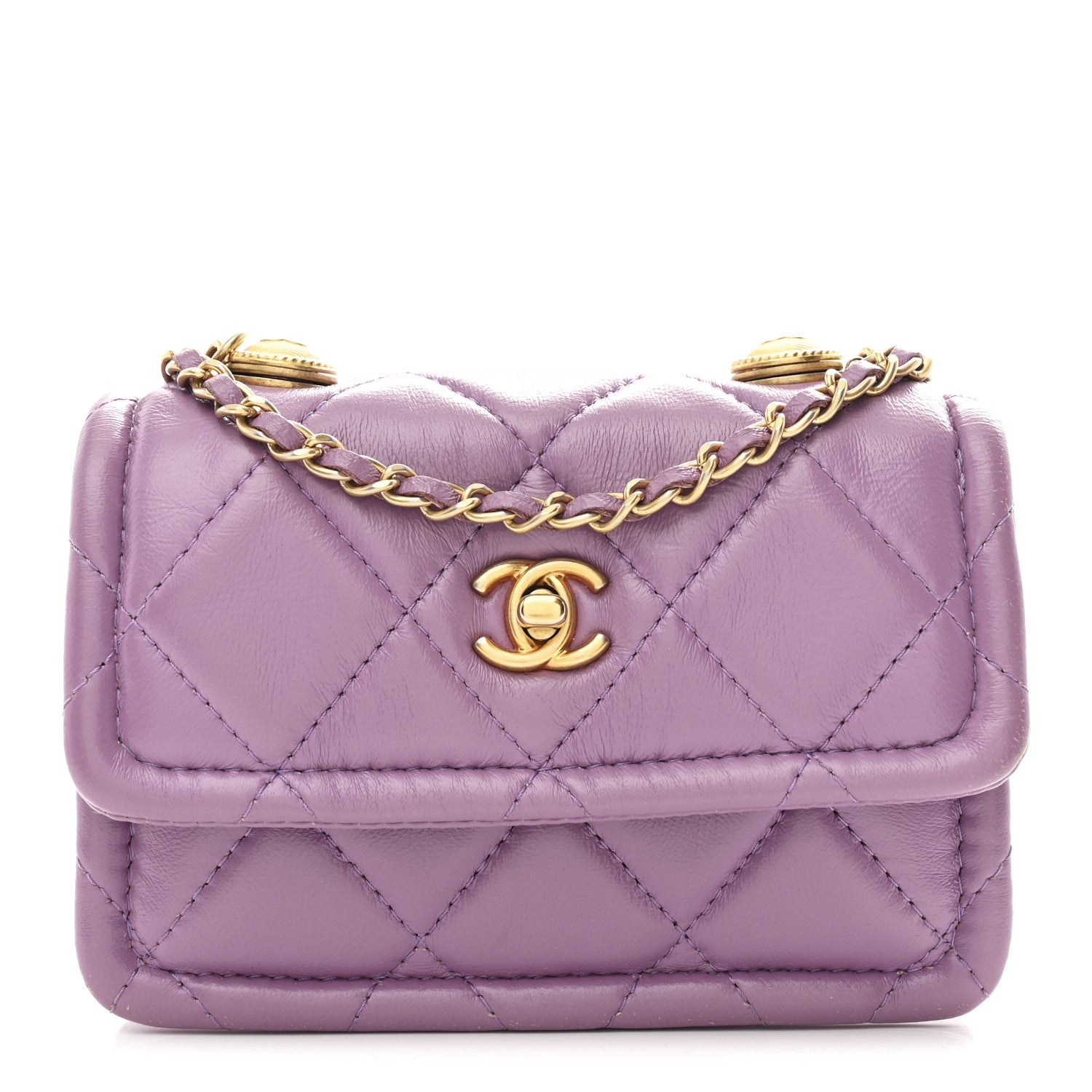 Chanel Shiny Lambskin Quilted Extra Mini Flap Purple 1855384