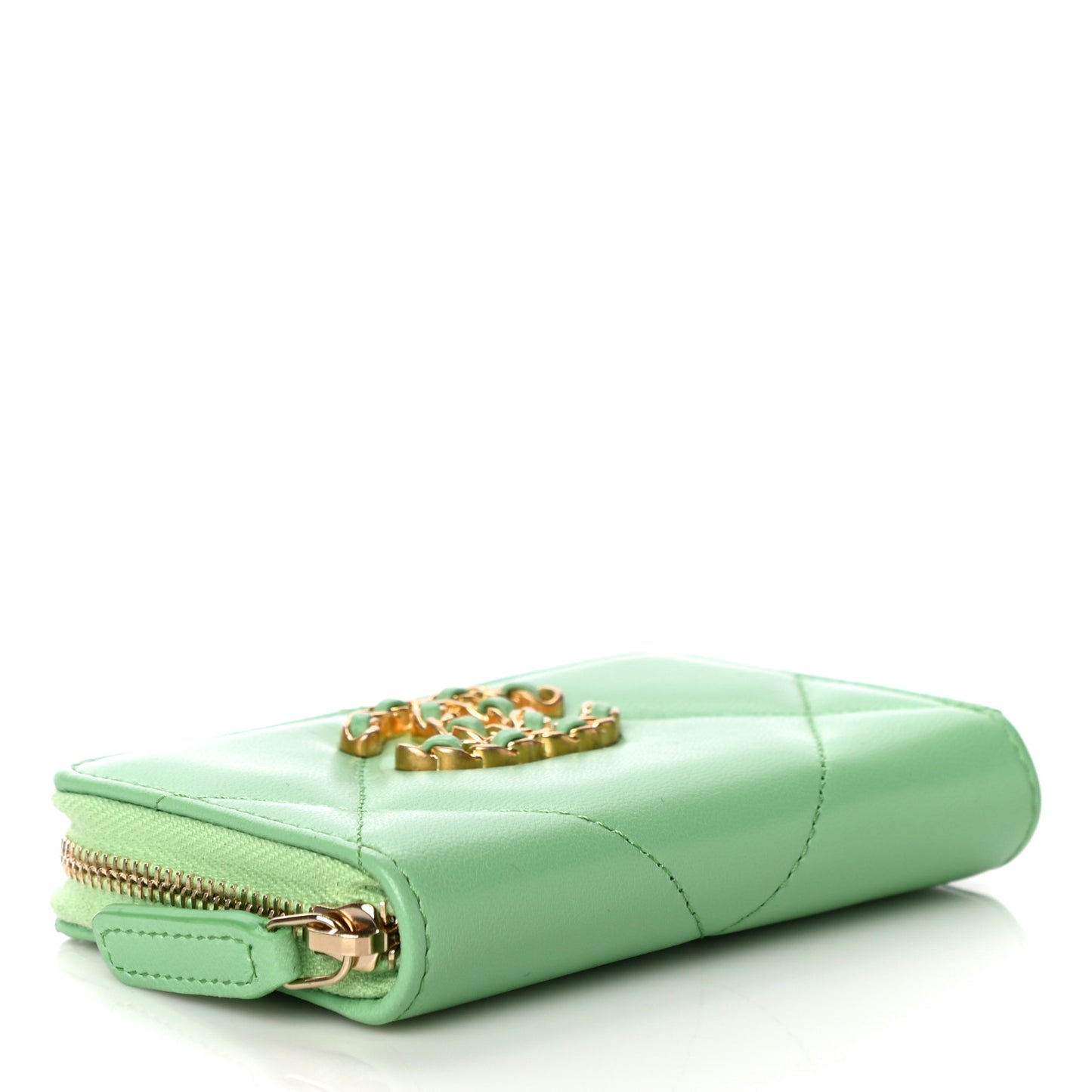 Lambskin Quilted 19 Zip Around Coin Purse Wallet Green