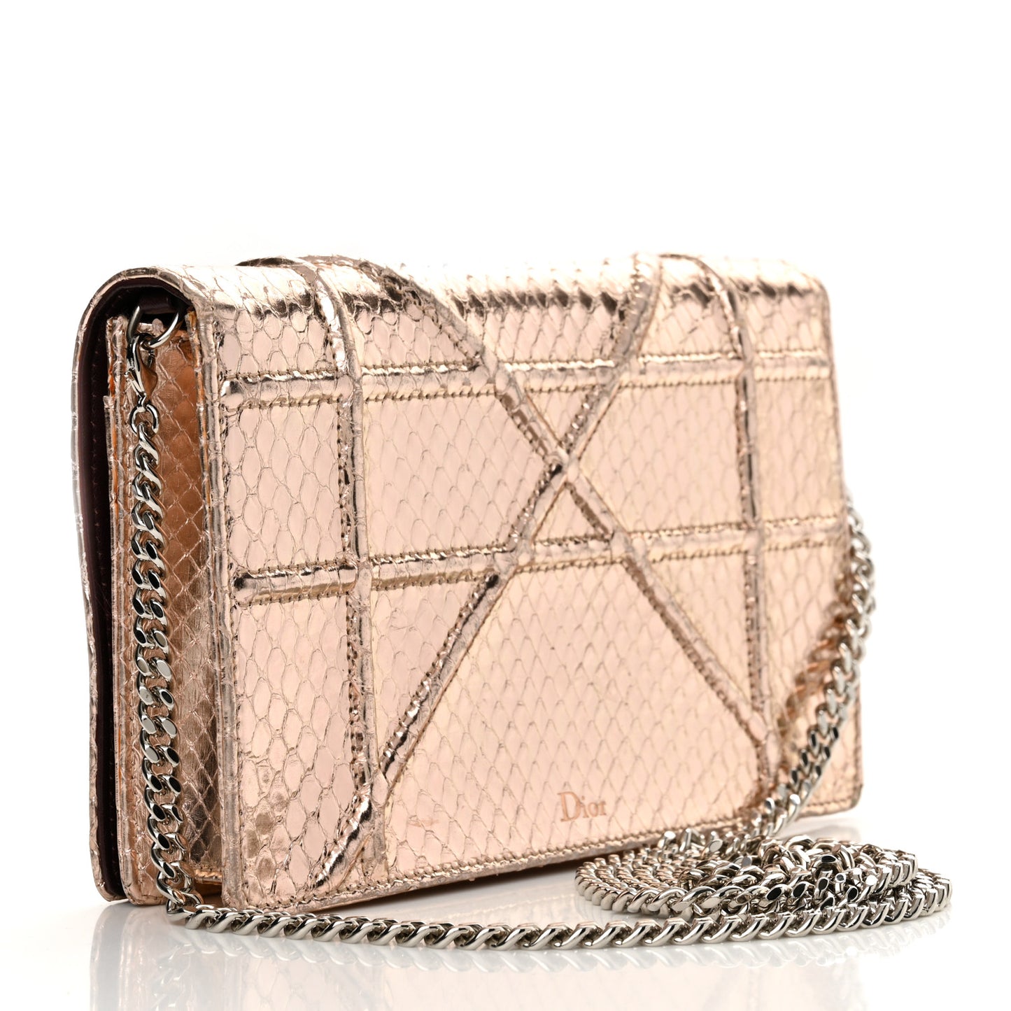 Snakeskin Diorama Wallet on Chain Pouch Rose Gold