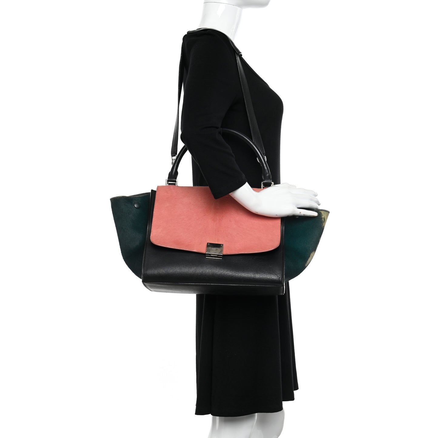 Pony Hair Smooth Calfskin Medium Tri-Color Trapeze Pink Green Black