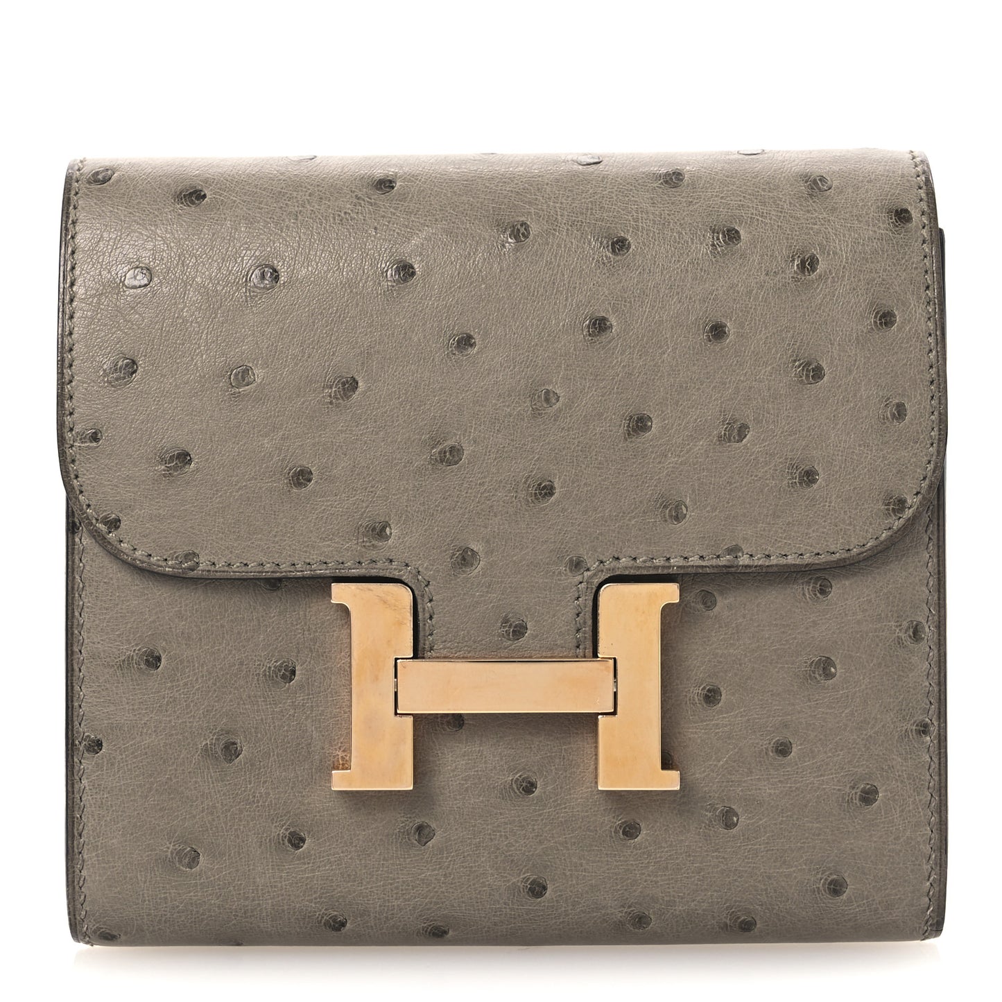 Ostrich Constance Short Wallet Gris Tourterelle
