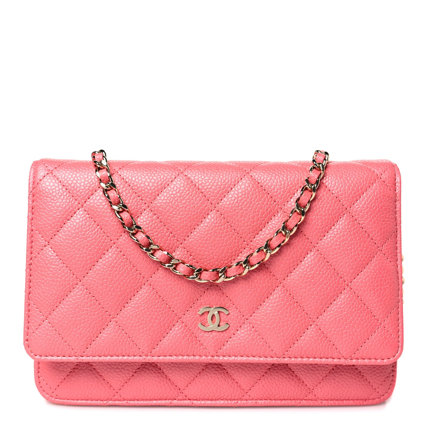 Caviar Quilted Wallet on Chain WOC Pink
