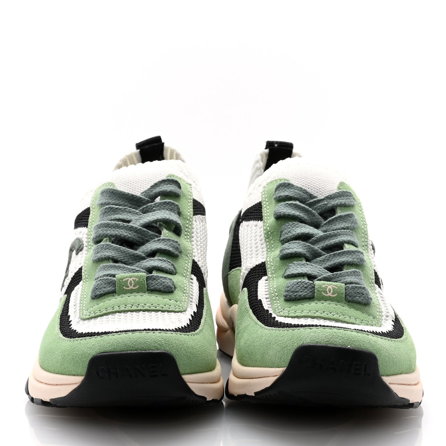 Knit Suede Fabric Womens CC Sneakers 37 Green Dark Green White Black