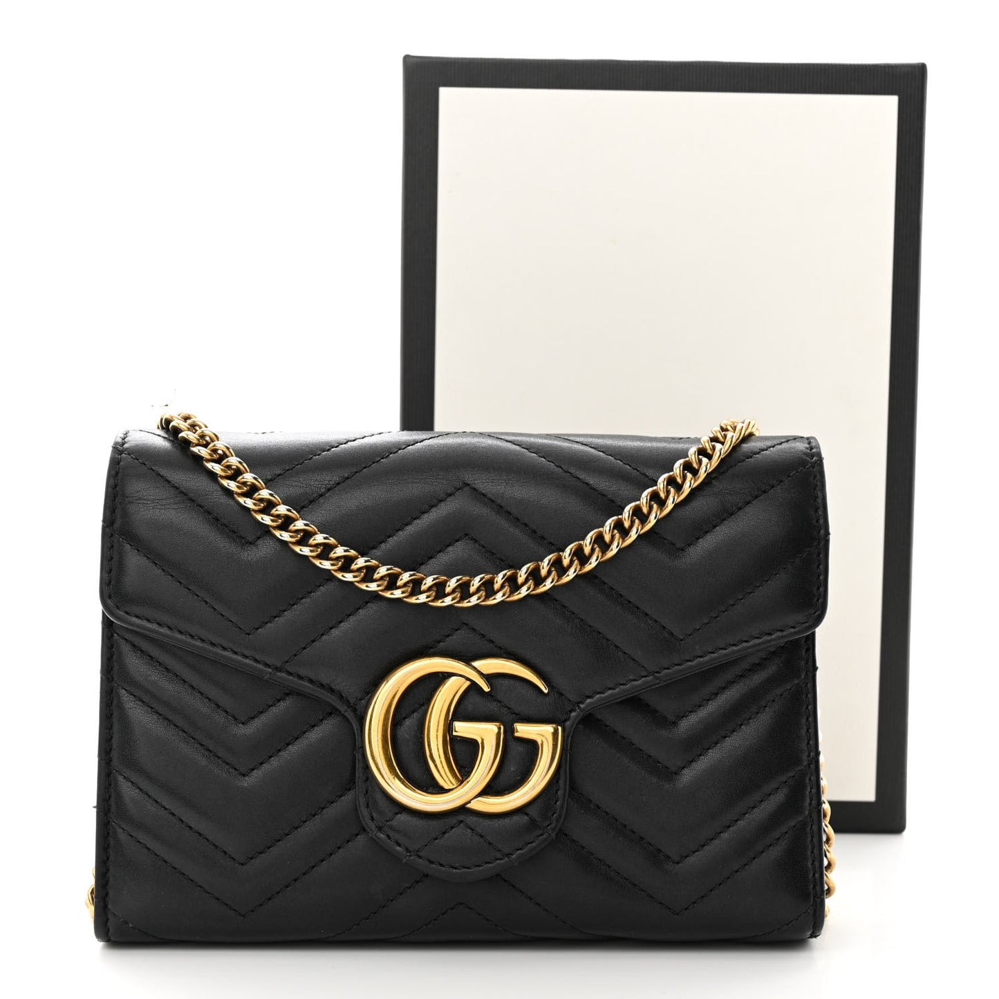Calfskin Matelasse GG Marmont Chain Wallet Black