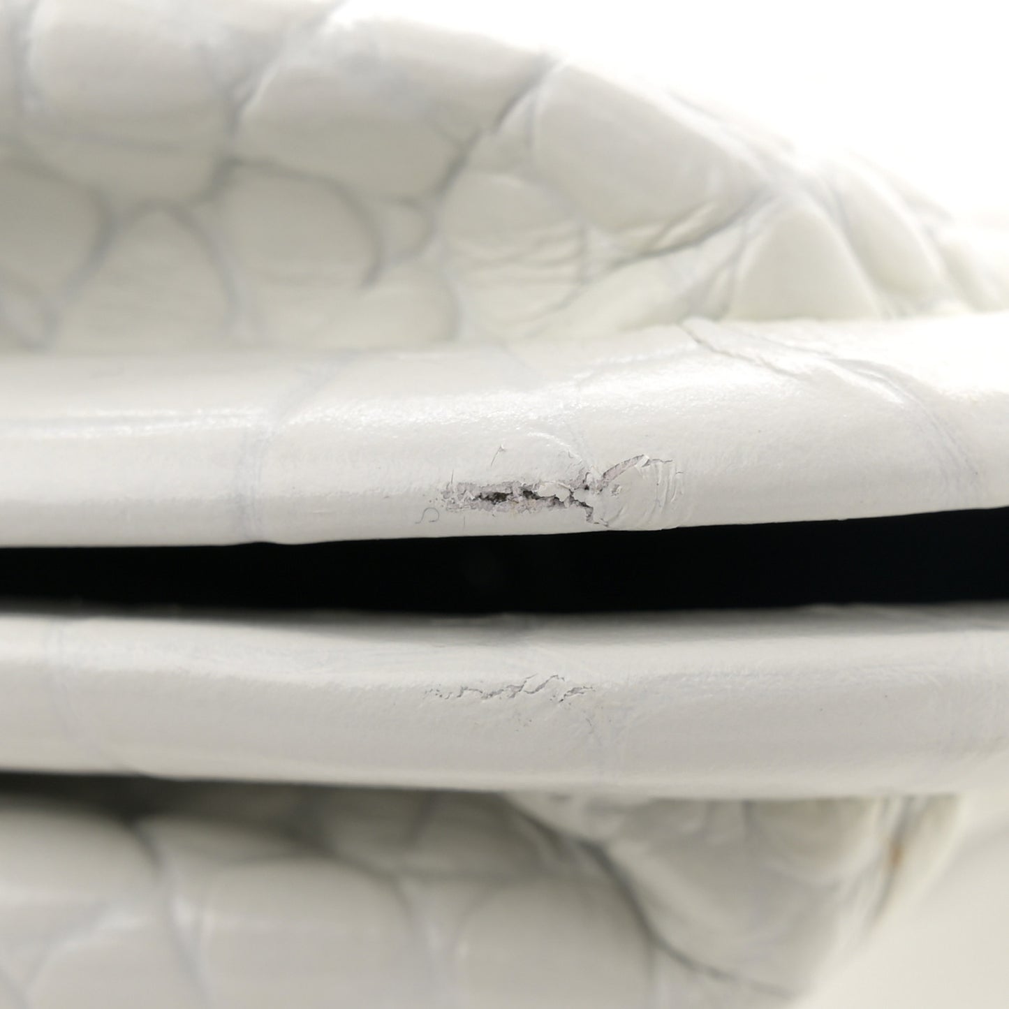 Shiny Supple Calfskin Logo Crocodile Embossed XL Cloud Clutch White