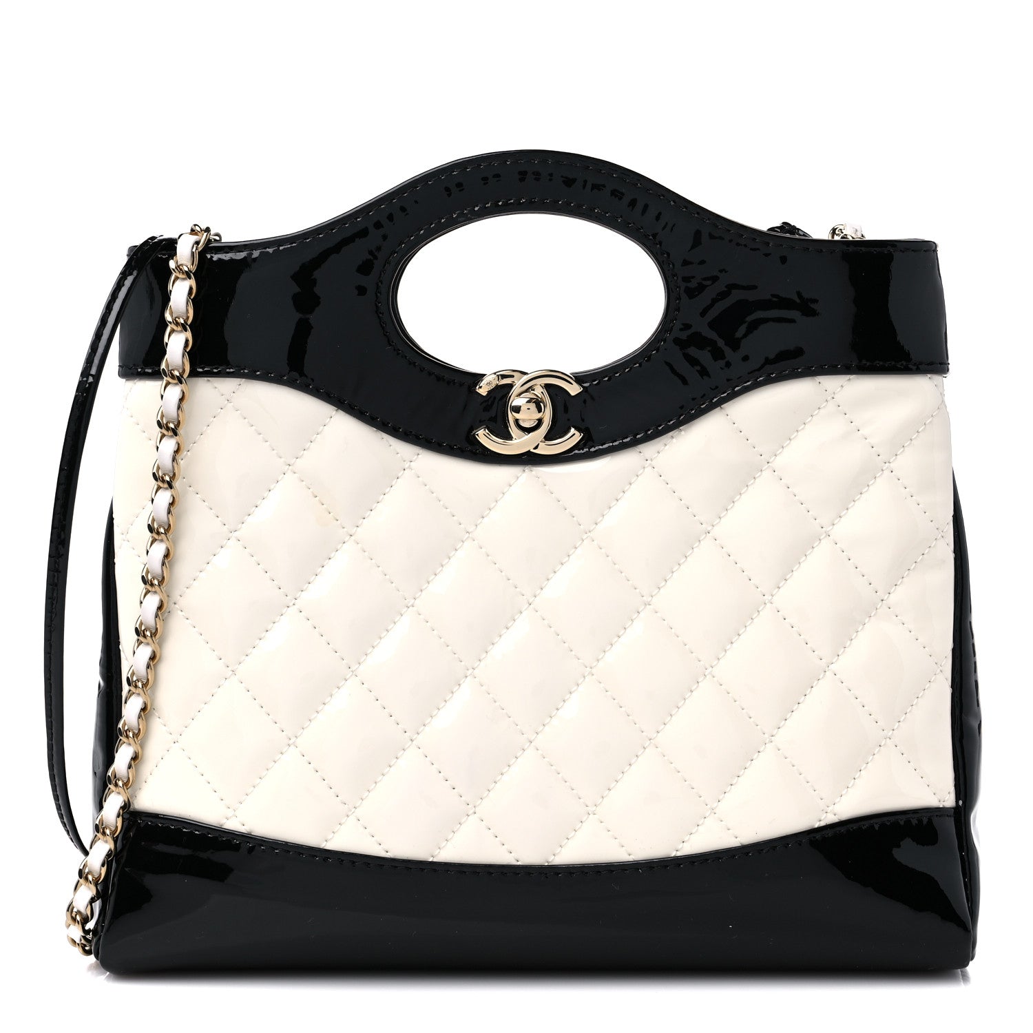 Chanel Patent Calfskin Quilted Mini 31 Shopping Bag White Black