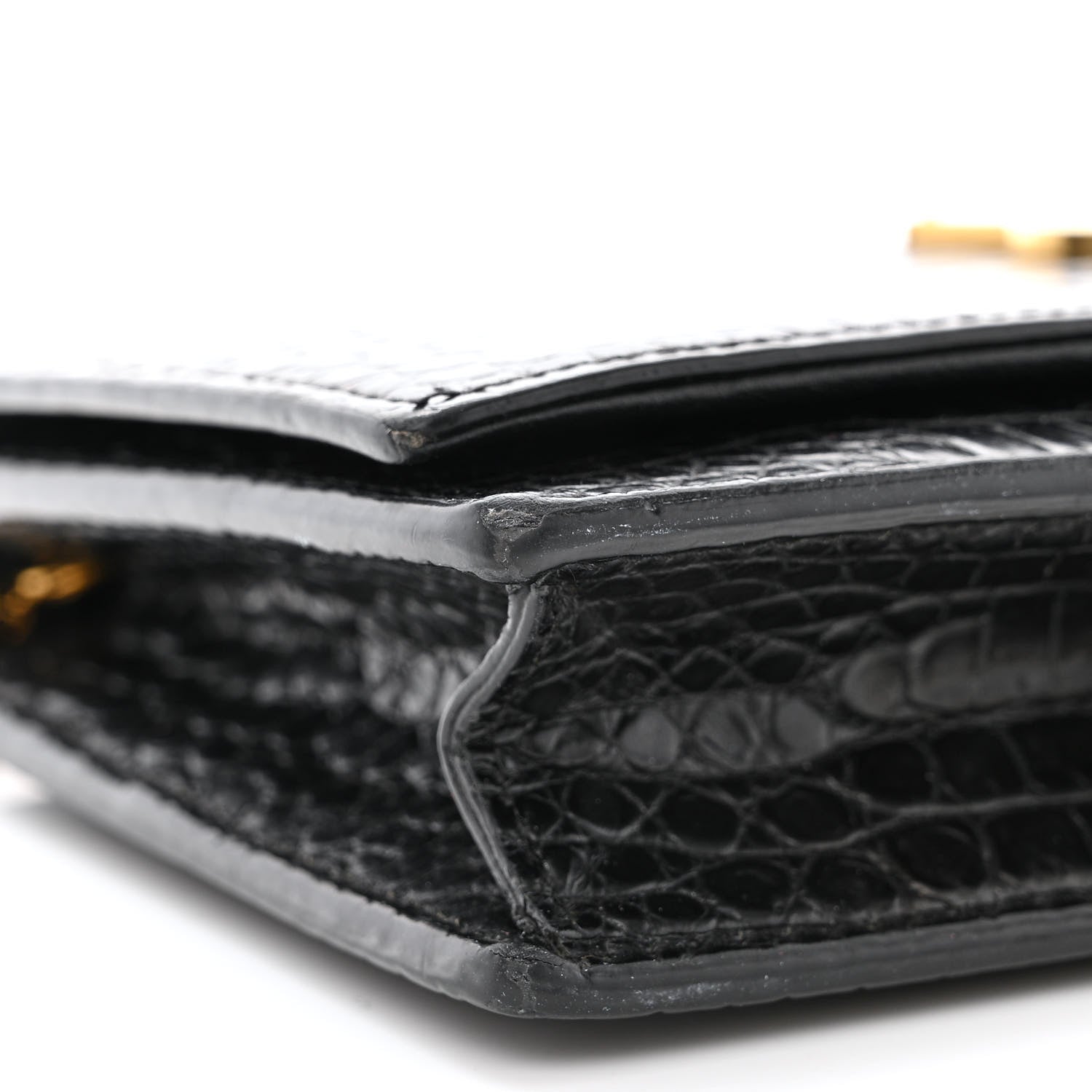 Saint Laurent Calfskin Crocodile Embossed Kate Monogram Tassel Chain Wallet Black 9 of 13