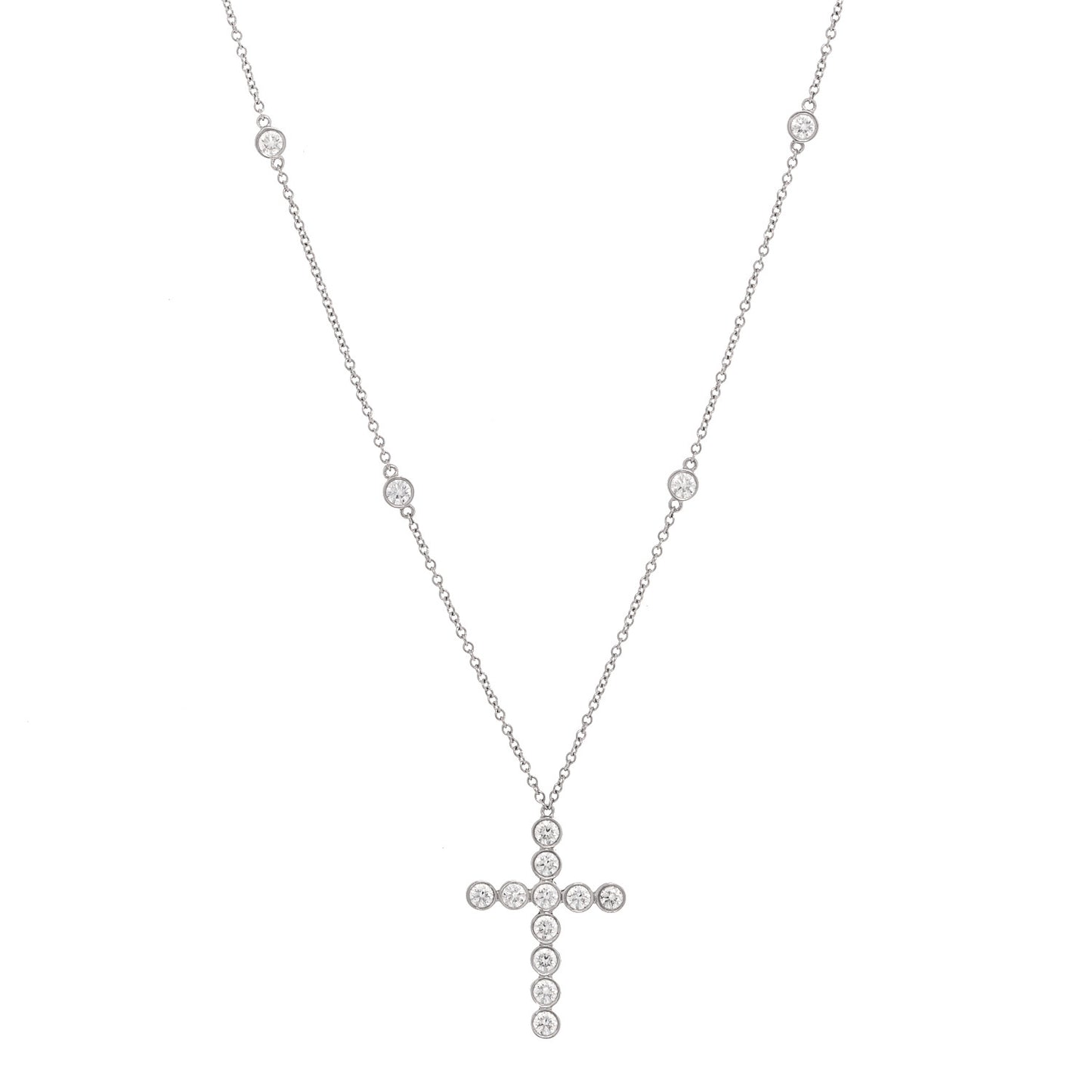 Platinum Diamond Small Jazz Cross Pendant Necklace