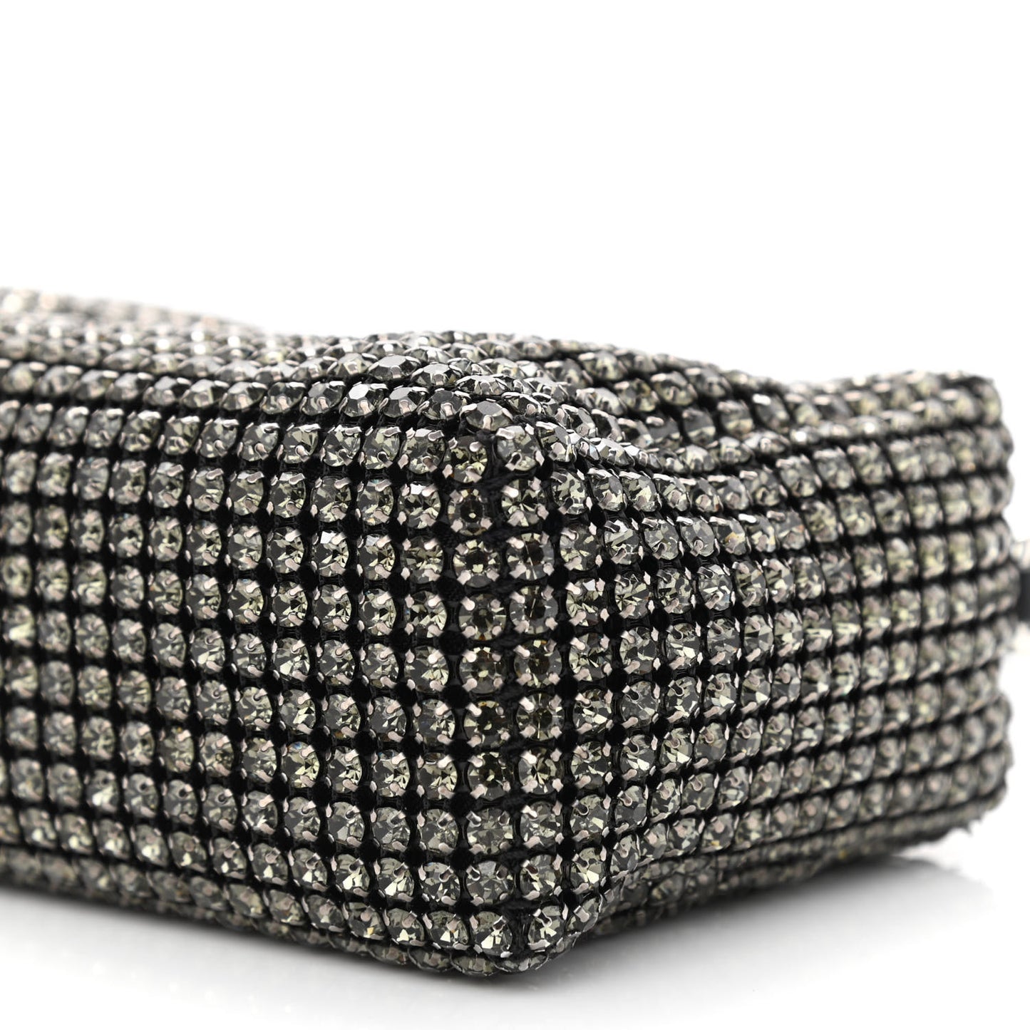 Mesh Crystal Rhinestone Mini Heiress Pouch Black Silver