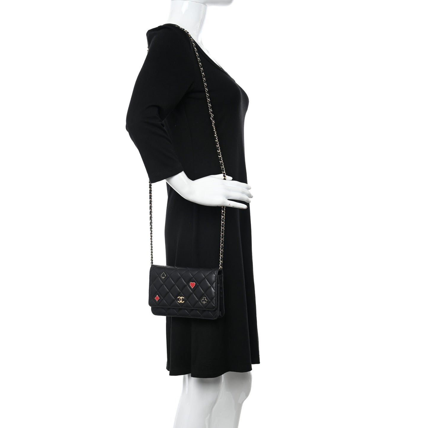 Lambskin Quilted Enamel Coco Casino Wallet On Chain WOC Black