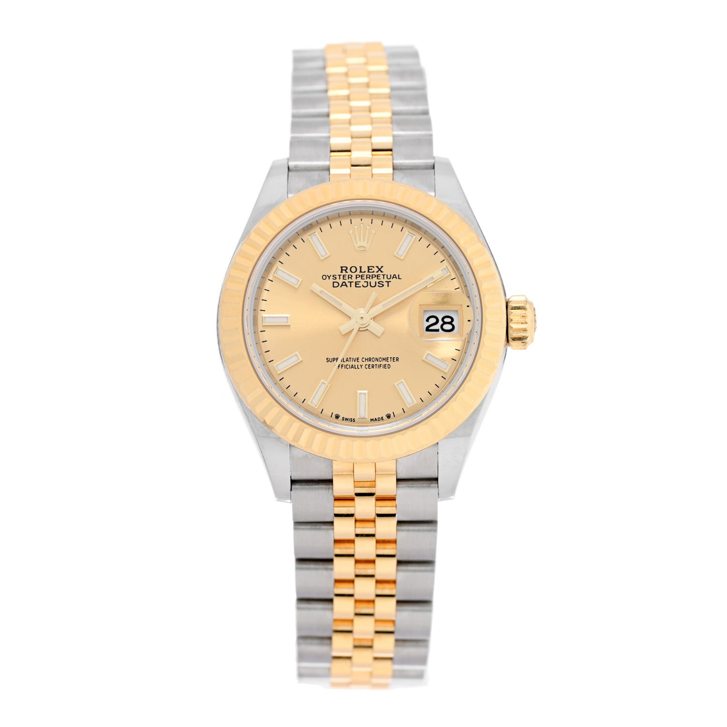 Stainless Steel 18K Yellow Gold 28mm Oyster Perpetual Datejust Watch Champagne 279173