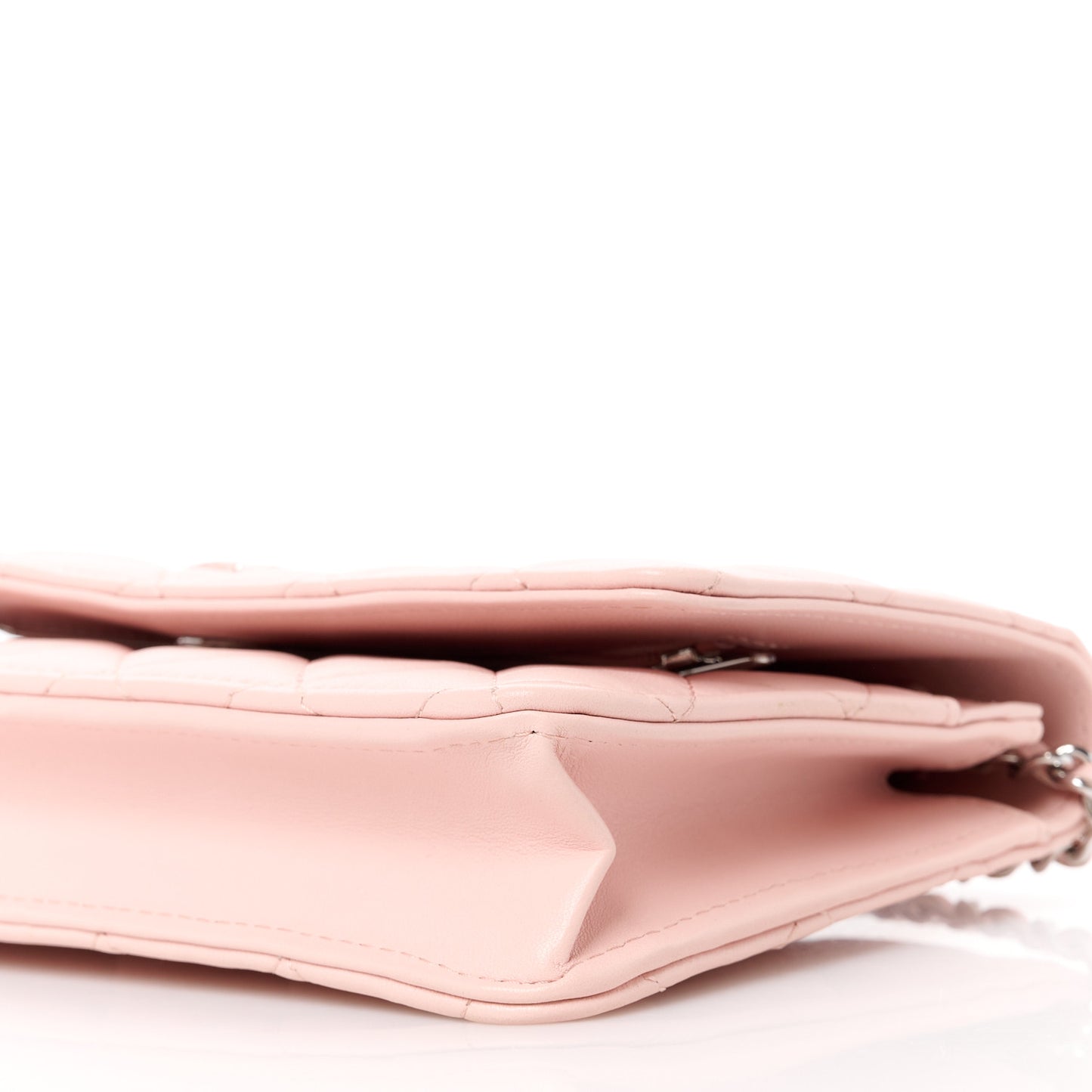 Calfskin Enamel Quilted CC Wallet On Chain WOC Pink