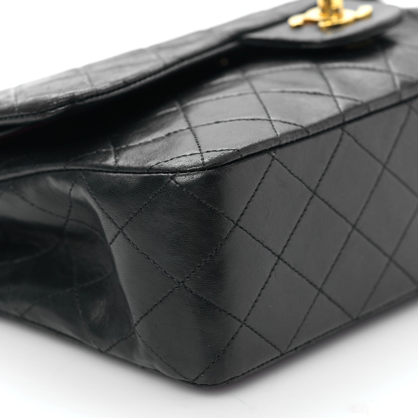 Lambskin Quilted Medium Double Flap Black