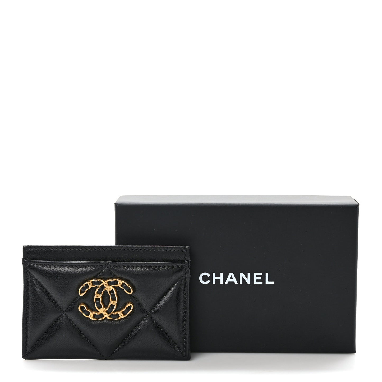 Lambskin Quilted Chanel 19 Card Holder Black