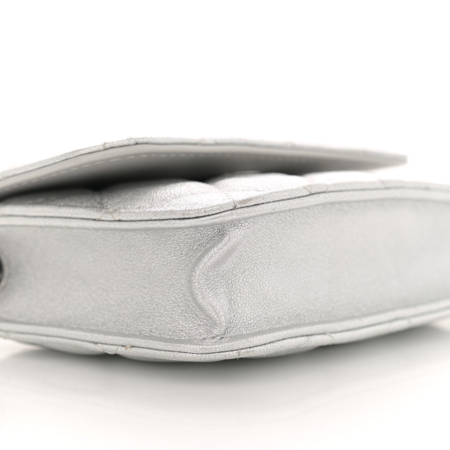 Metallic Goatskin Quilted Star Flap Waist Belt Bag Silver