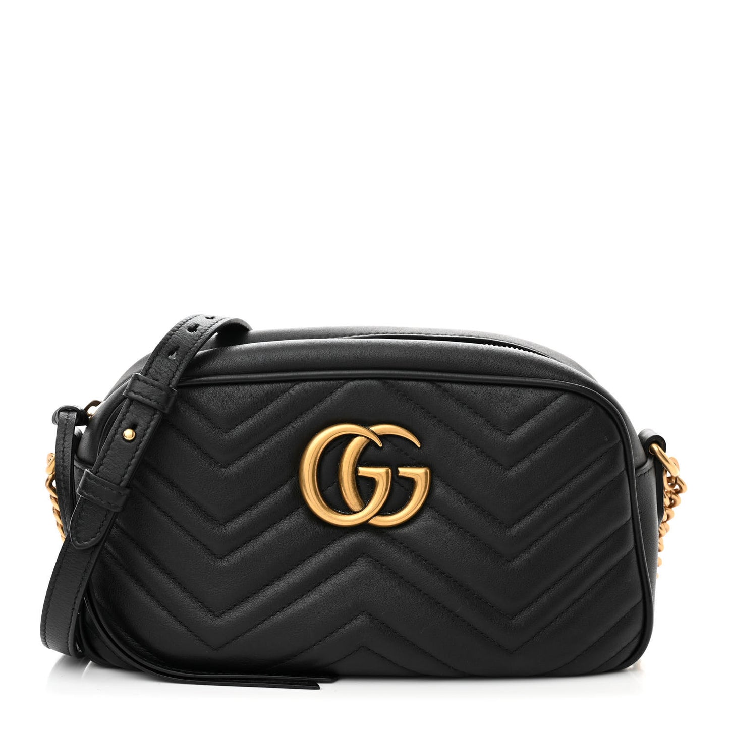 Calfskin Matelasse Small GG Marmont Chain Shoulder Bag Black