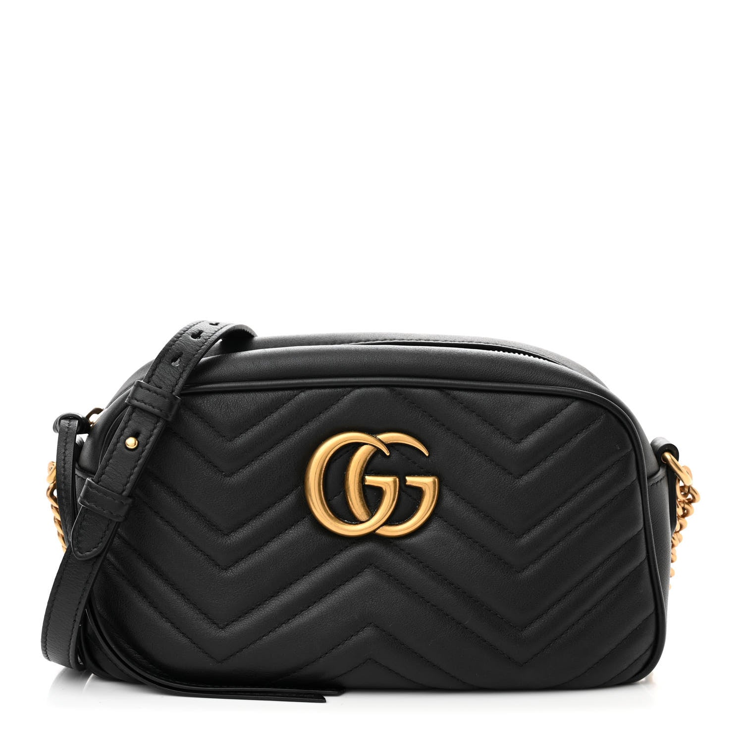 Gucci Calfskin Matelasse Small GG Marmont Chain Shoulder Bag Black 1 of 10