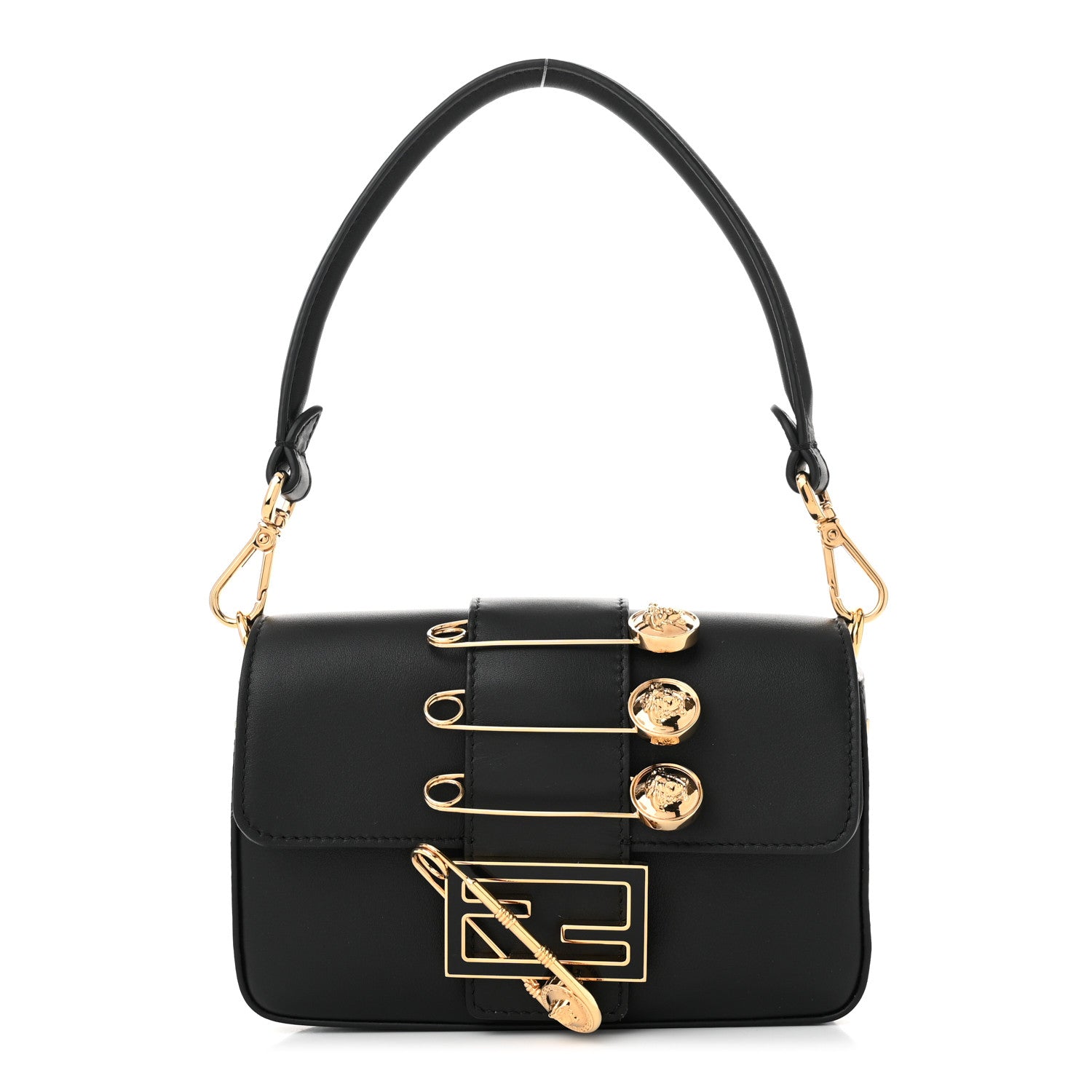Fendi X VERSACE Vitello Seta Fendace Mini Brooch Baguette Black