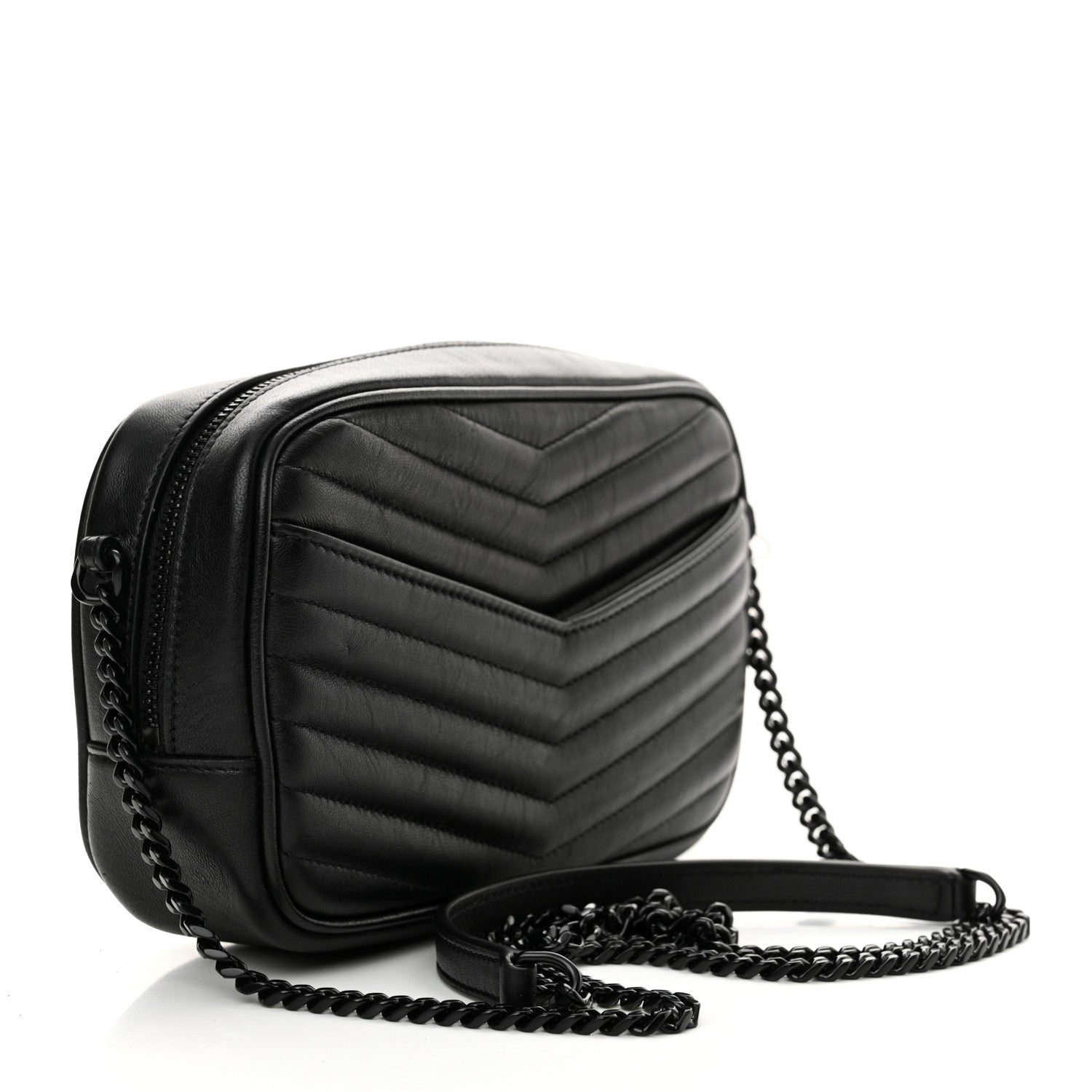 Saint Laurent Calfskin Matelasse Monochrome Monogram Mini Lou Camera Bag Black 2 of 10