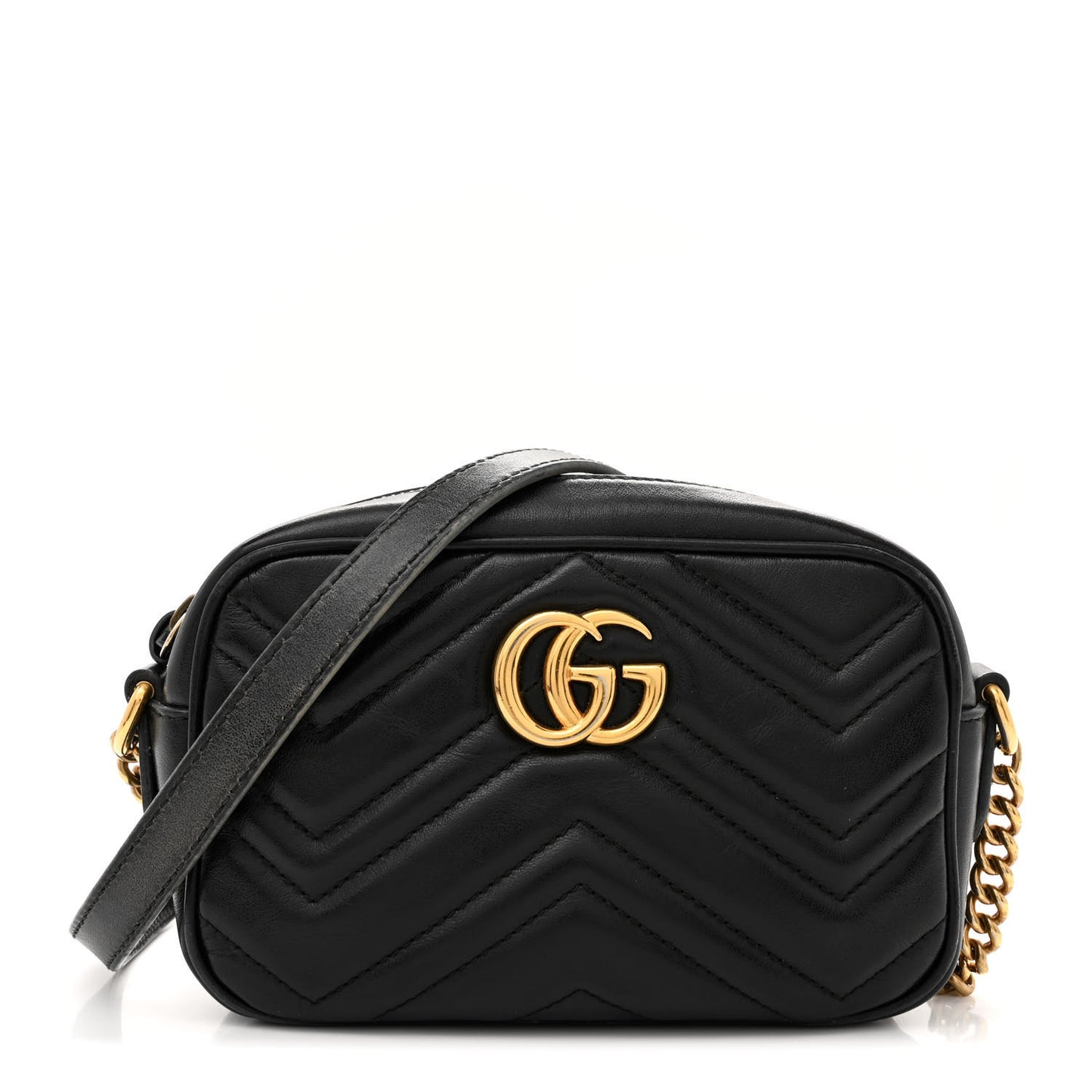 Calfskin Matelasse Mini GG Marmont Chain Shoulder Bag Black