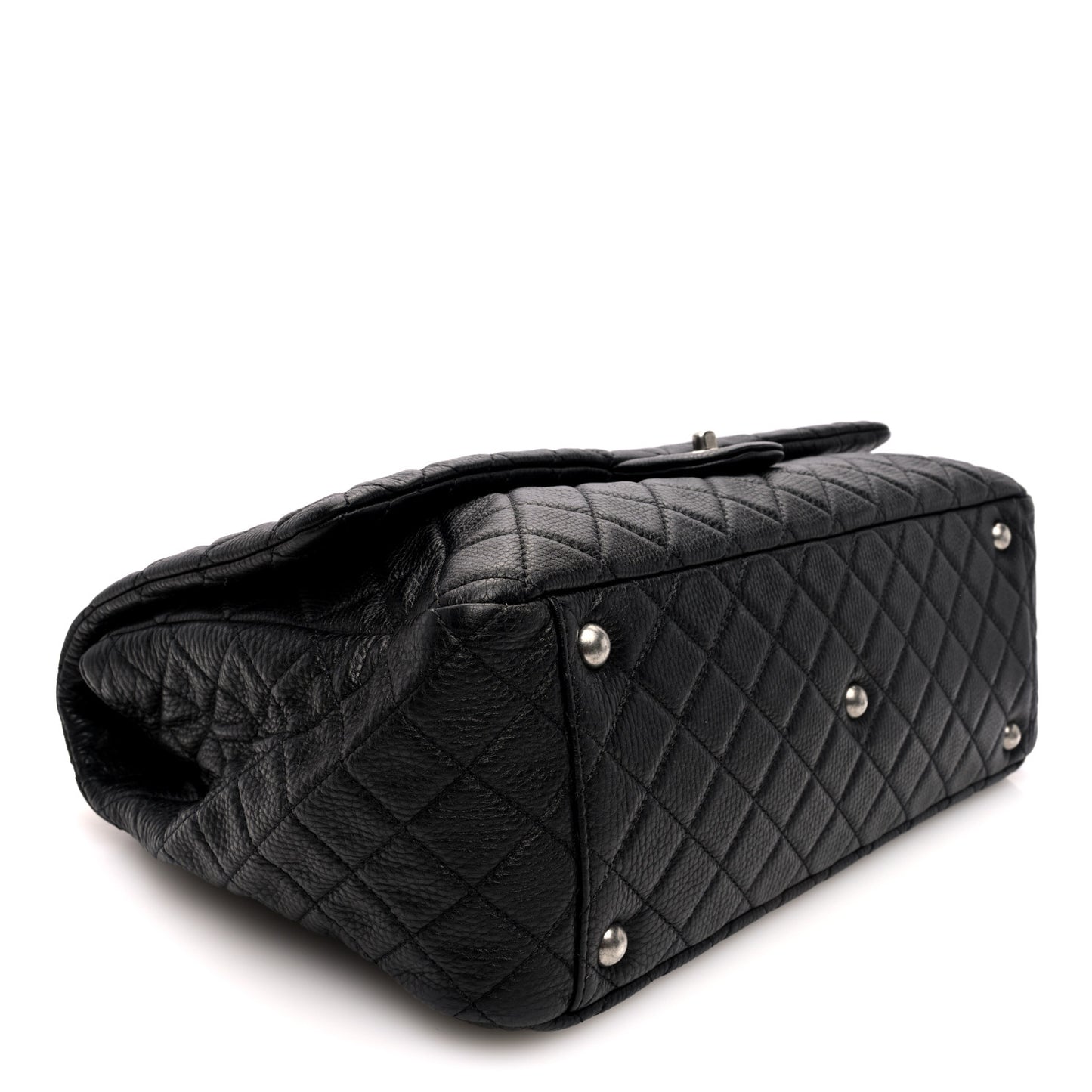 Grained Calfskin Quilted XXL Travel Flap Bag Black