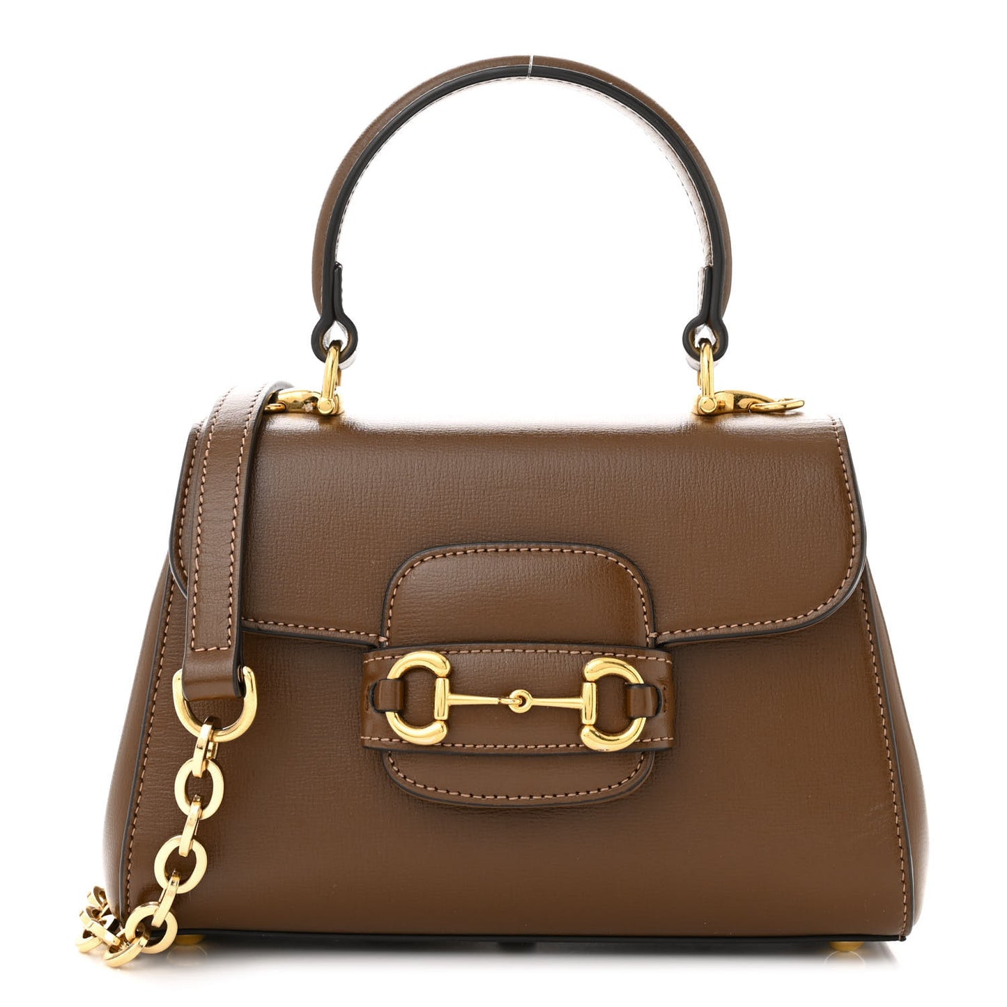 Glazed Textured Calfskin Mini Horsebit 1955 Top Handle Flap Bag Brown Sugar