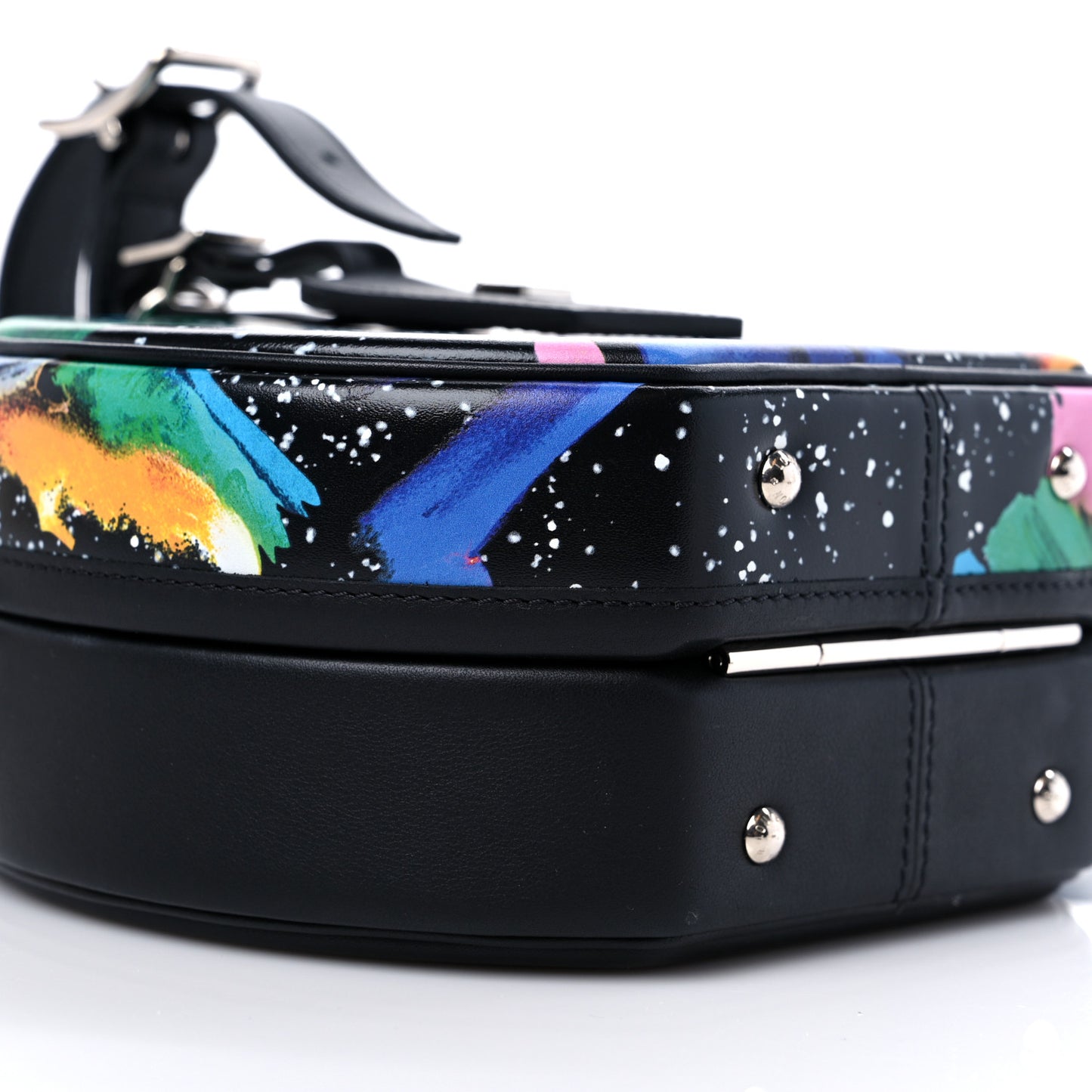 Calfskin Splash Print Petite Boite Chapeau Black