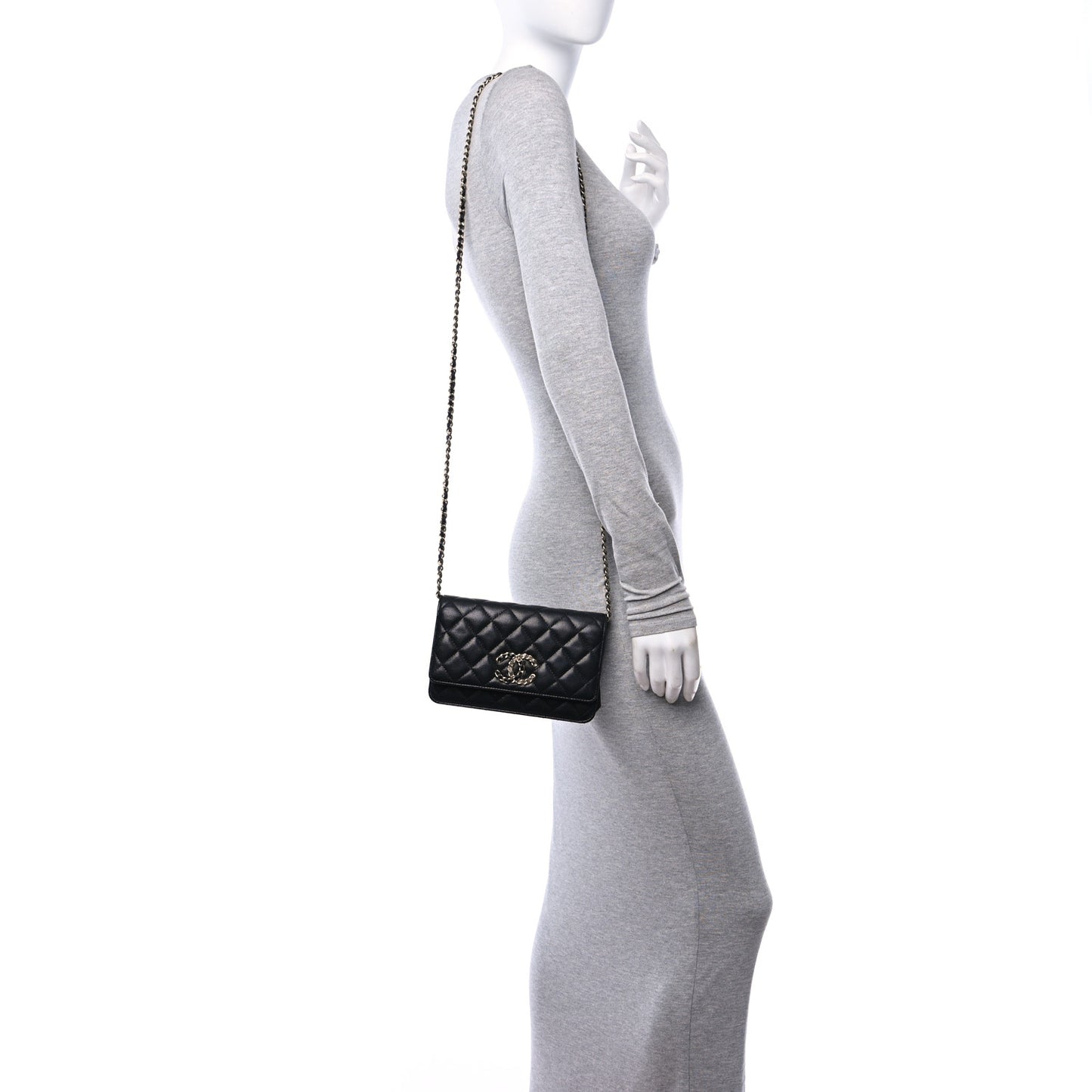 Caviar Quilted French New Wave Chain CC Wallet On Chain WOC Black