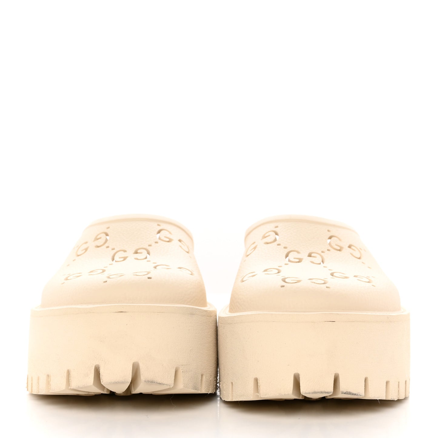 Rubber GG Monogram Perforated Elea Platform 55mm Lug Sole Sandals 39 Mystic White
