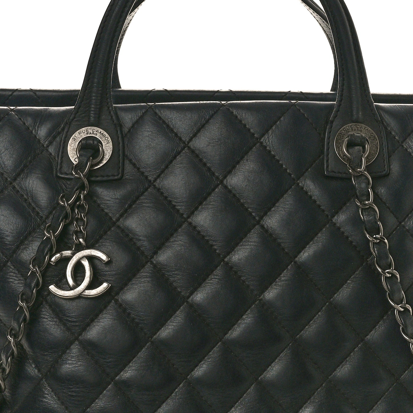 Calfskin Quilted Small Easy Shopping Tote Black