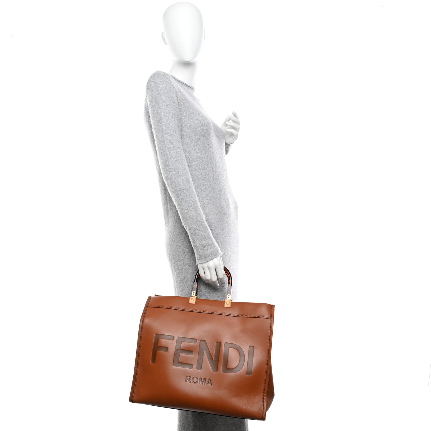 Vitello King Plexiglass Large Fendi Sunshine Shopper Tote Cuoio